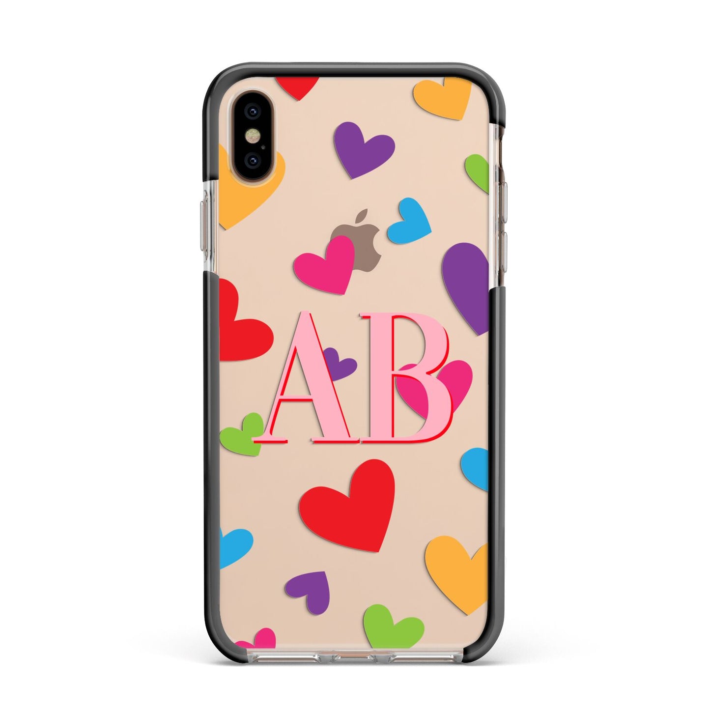 Contrast Initials Heart Print Apple iPhone Xs Max Impact Case Black Edge on Gold Phone