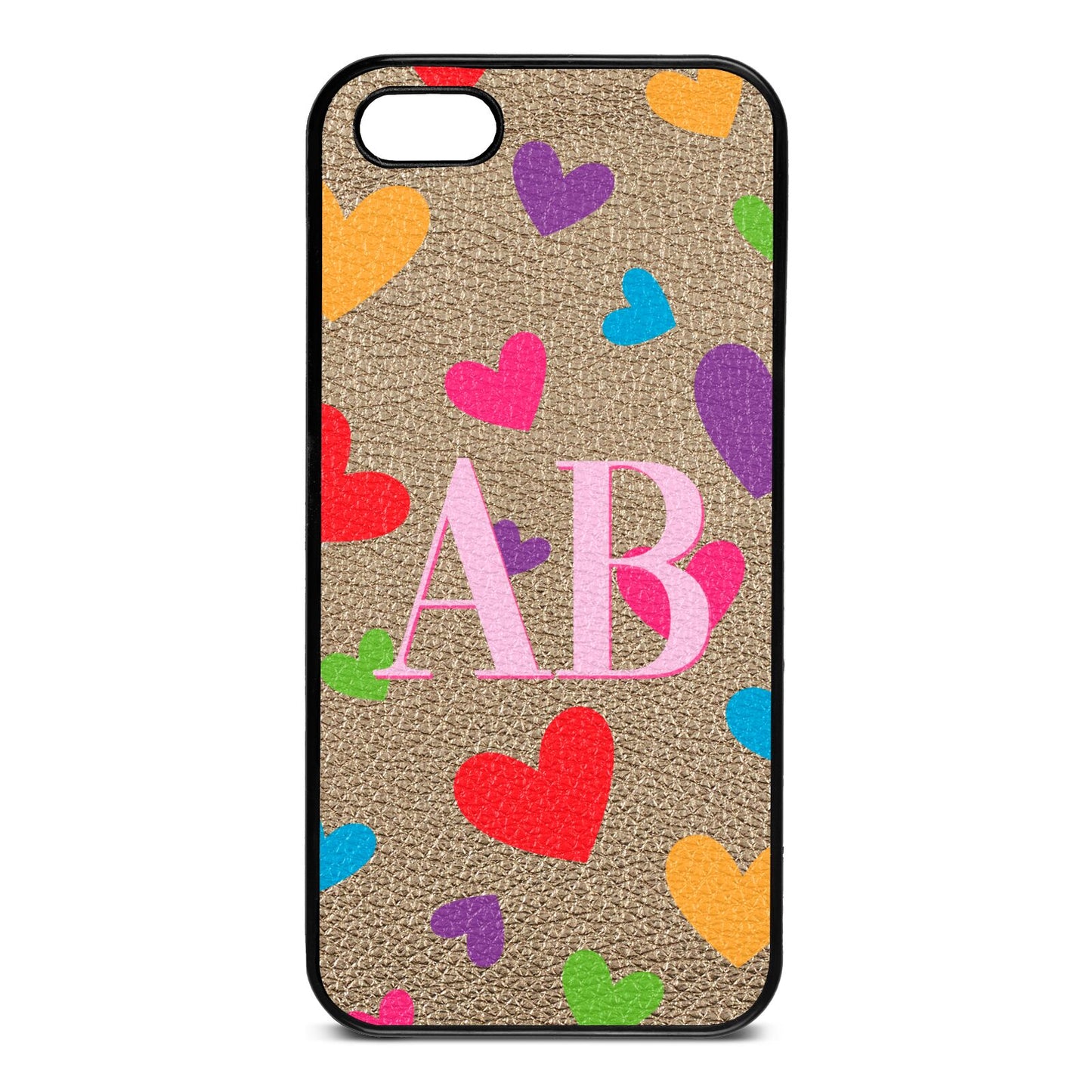 Contrast Initials Heart Print Gold Pebble Leather iPhone 5 Case