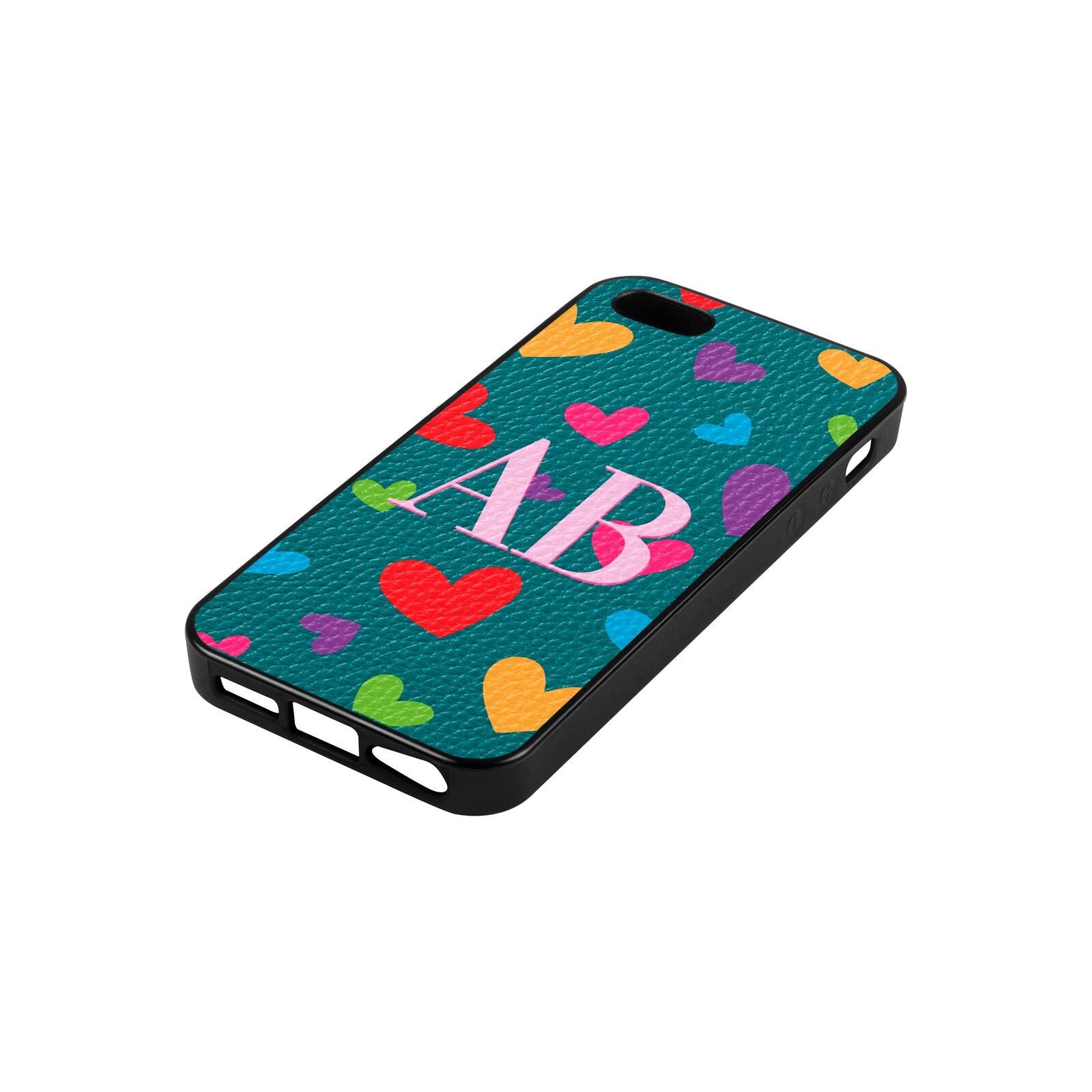 Contrast Initials Heart Print Green Pebble Leather iPhone 5 Case Side Angle