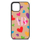 Contrast Initials Heart Print Nude Pebble Leather iPhone 12 Case