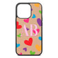 Contrast Initials Heart Print Nude Pebble Leather iPhone 13 Pro Case