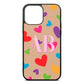 Contrast Initials Heart Print Nude Pebble Leather iPhone 13 Pro Max Case