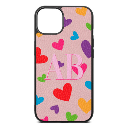 Contrast Initials Heart Print Pink Pebble Leather iPhone 13 Case