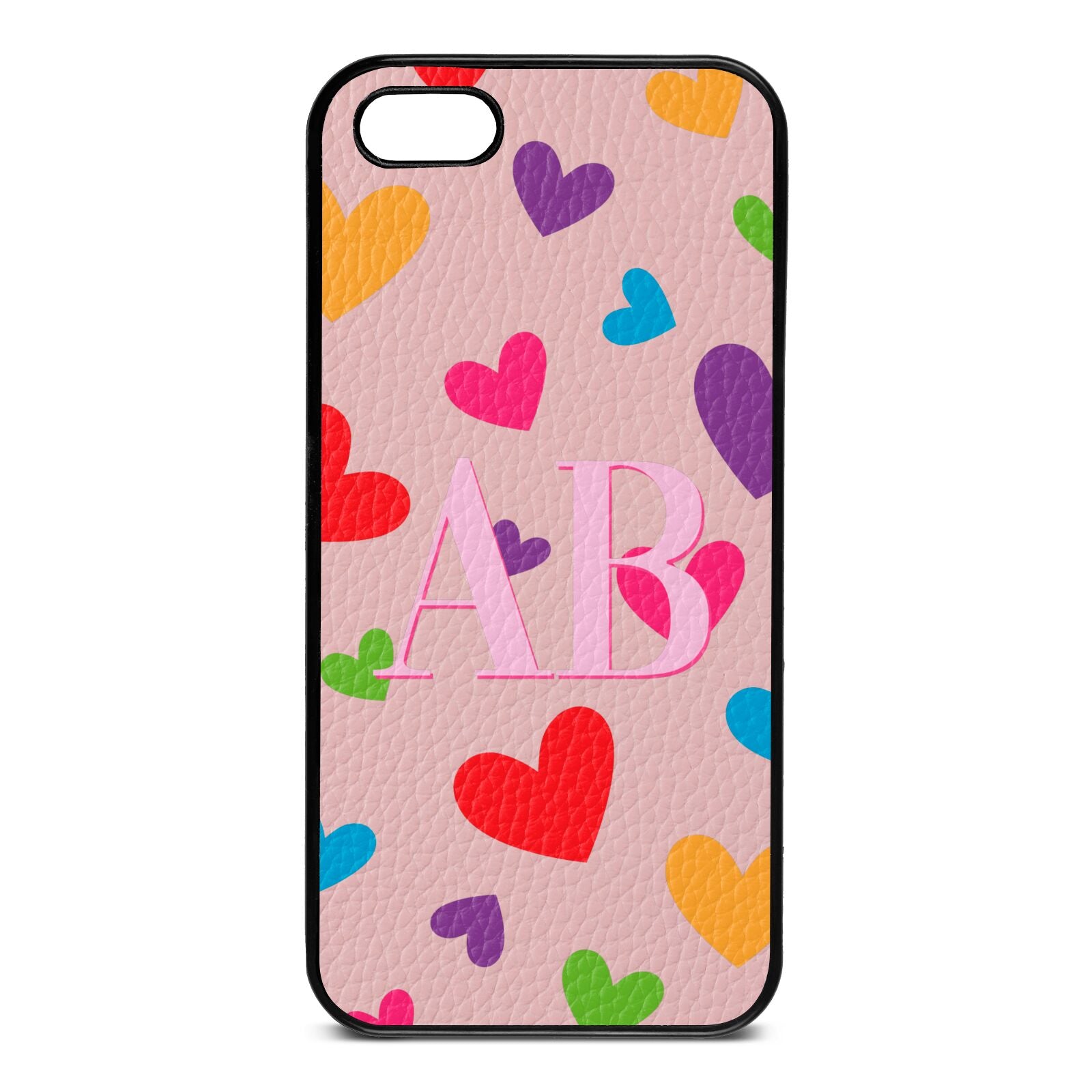 Contrast Initials Heart Print Pink Pebble Leather iPhone 5 Case