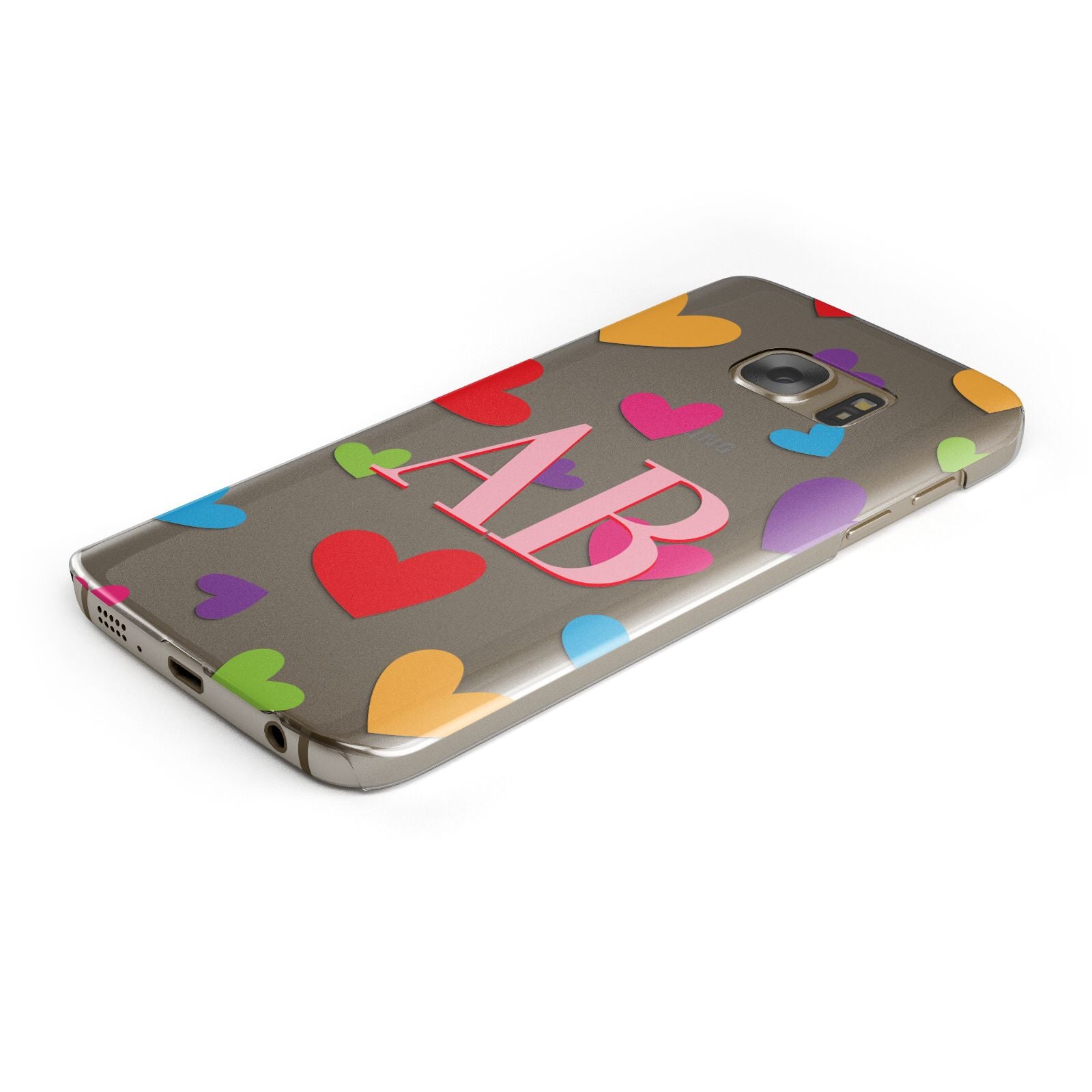 Contrast Initials Heart Print Protective Samsung Galaxy Case Angled Image