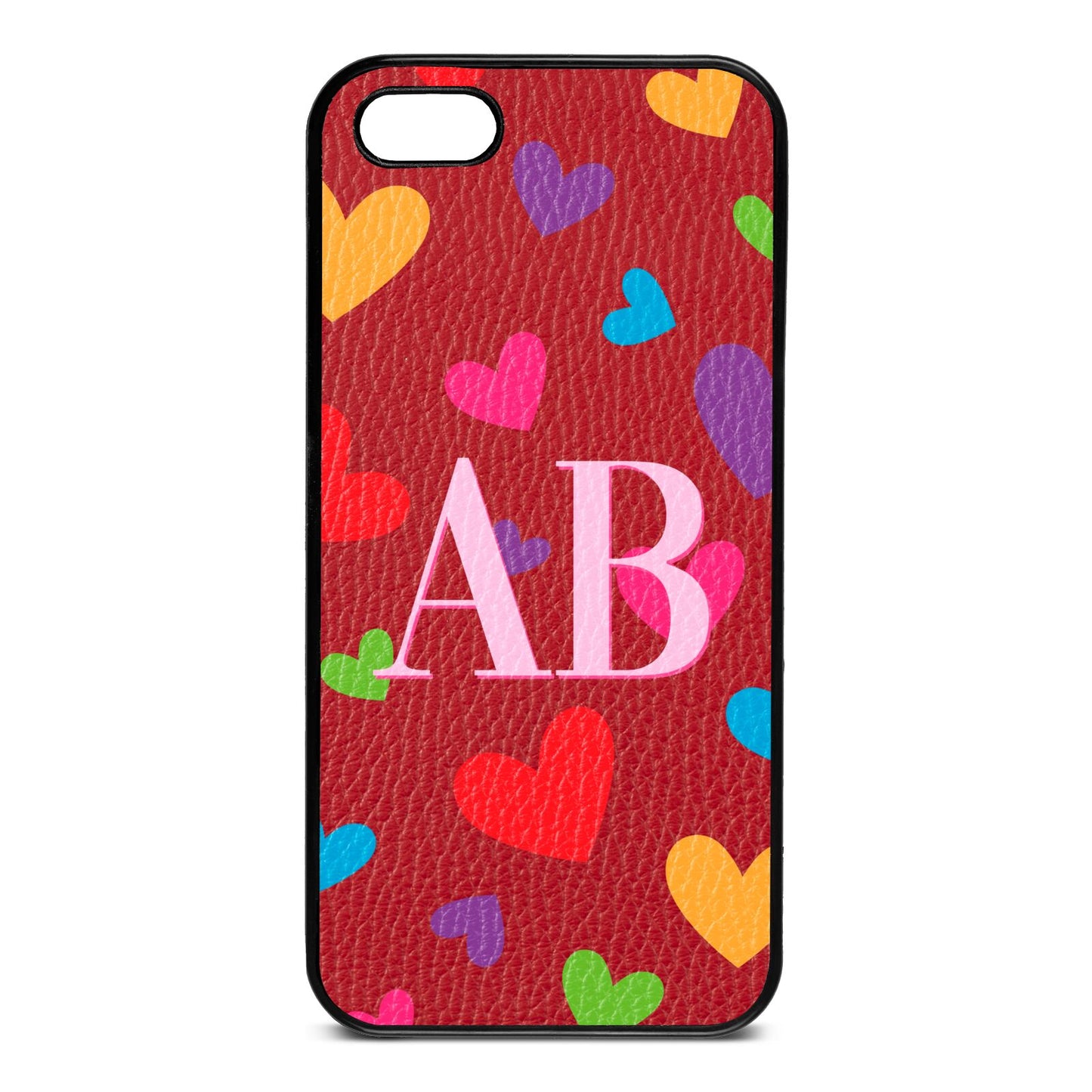 Contrast Initials Heart Print Red Pebble Leather iPhone 5 Case