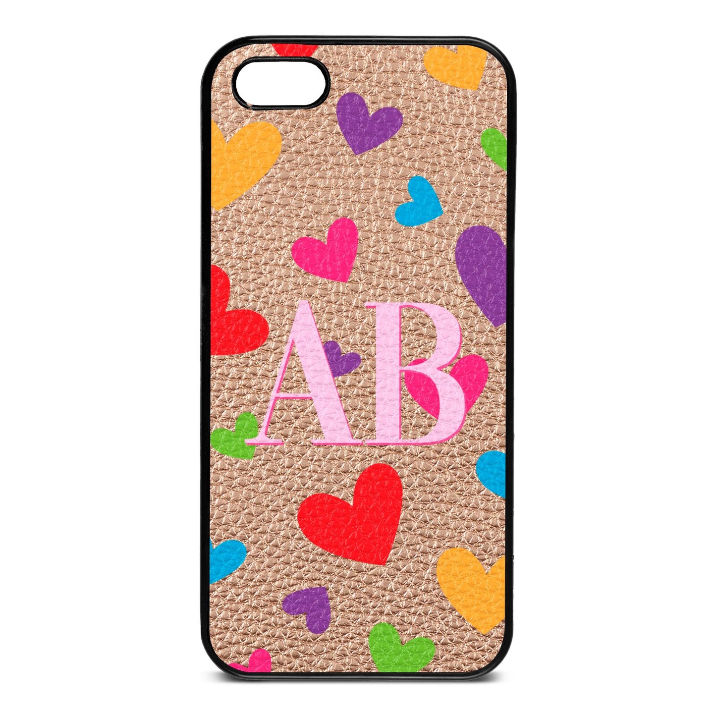 Contrast Initials Heart Print Rose Gold Pebble Leather iPhone 5 Case