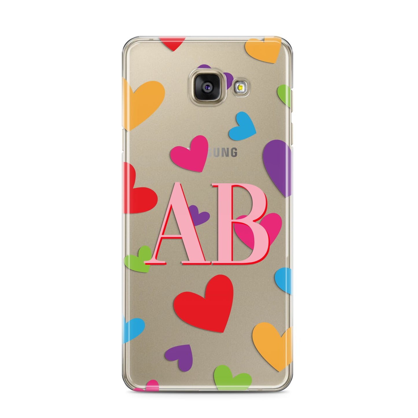 Contrast Initials Heart Print Samsung Galaxy A3 2016 Case on gold phone