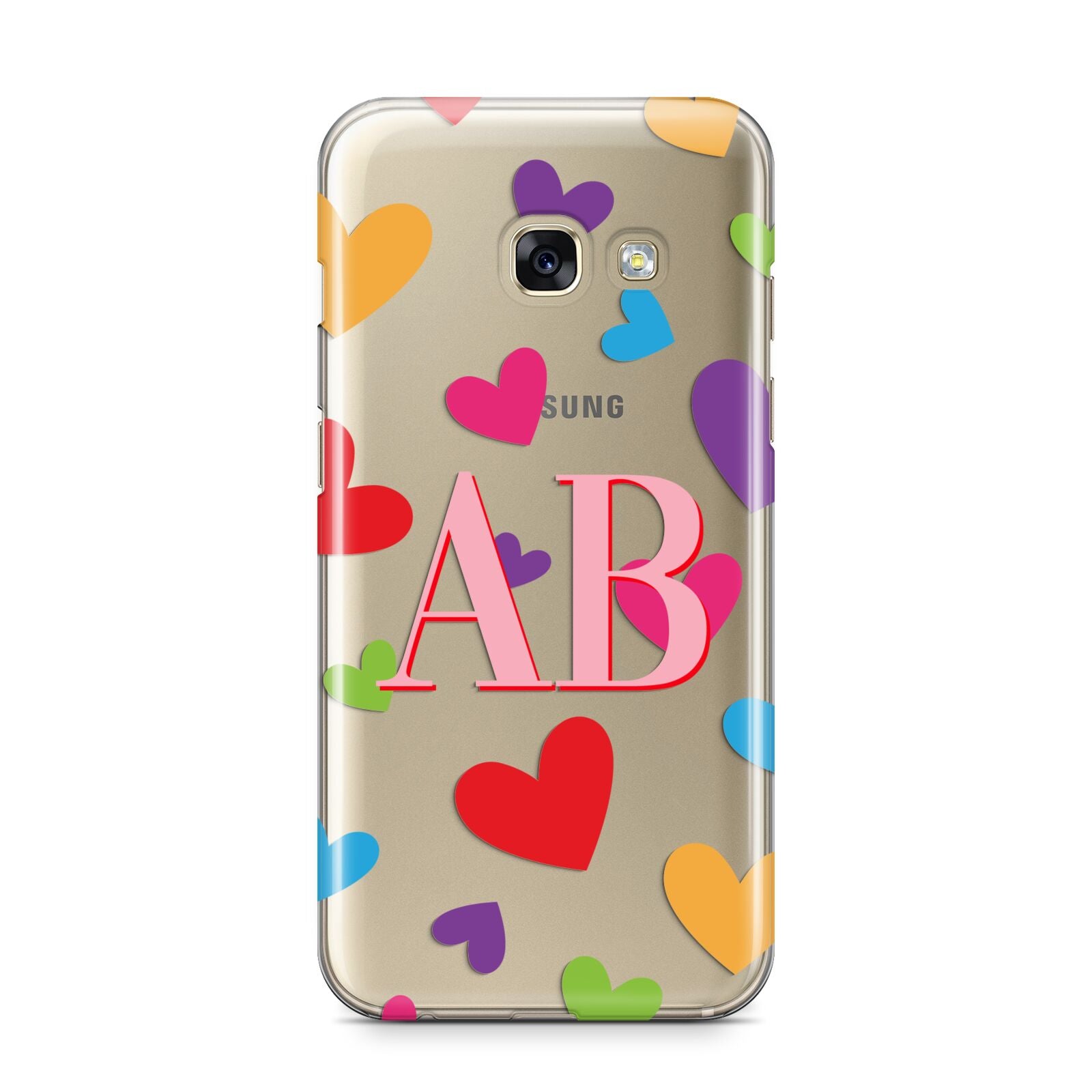 Contrast Initials Heart Print Samsung Galaxy A3 2017 Case on gold phone