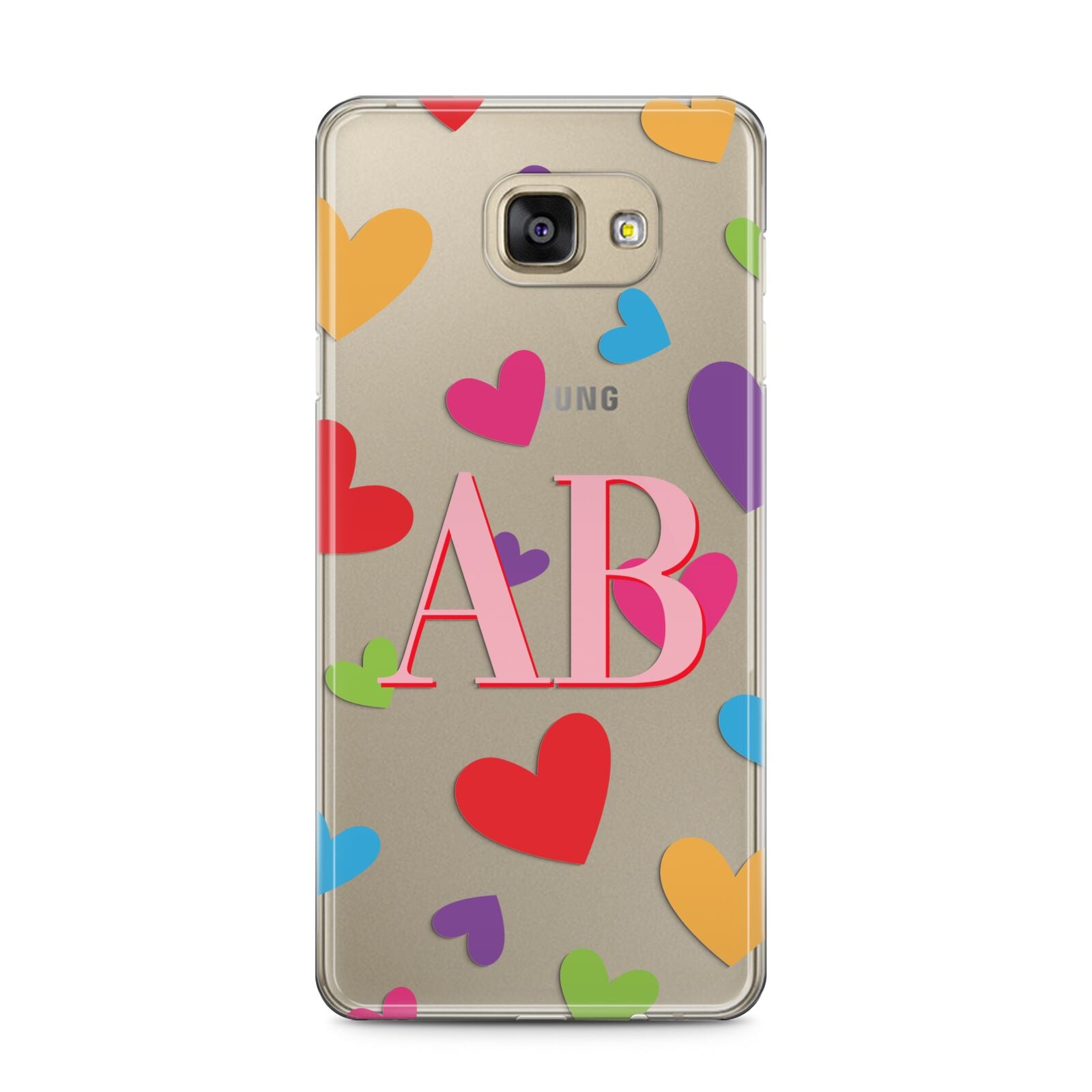 Contrast Initials Heart Print Samsung Galaxy A5 2016 Case on gold phone