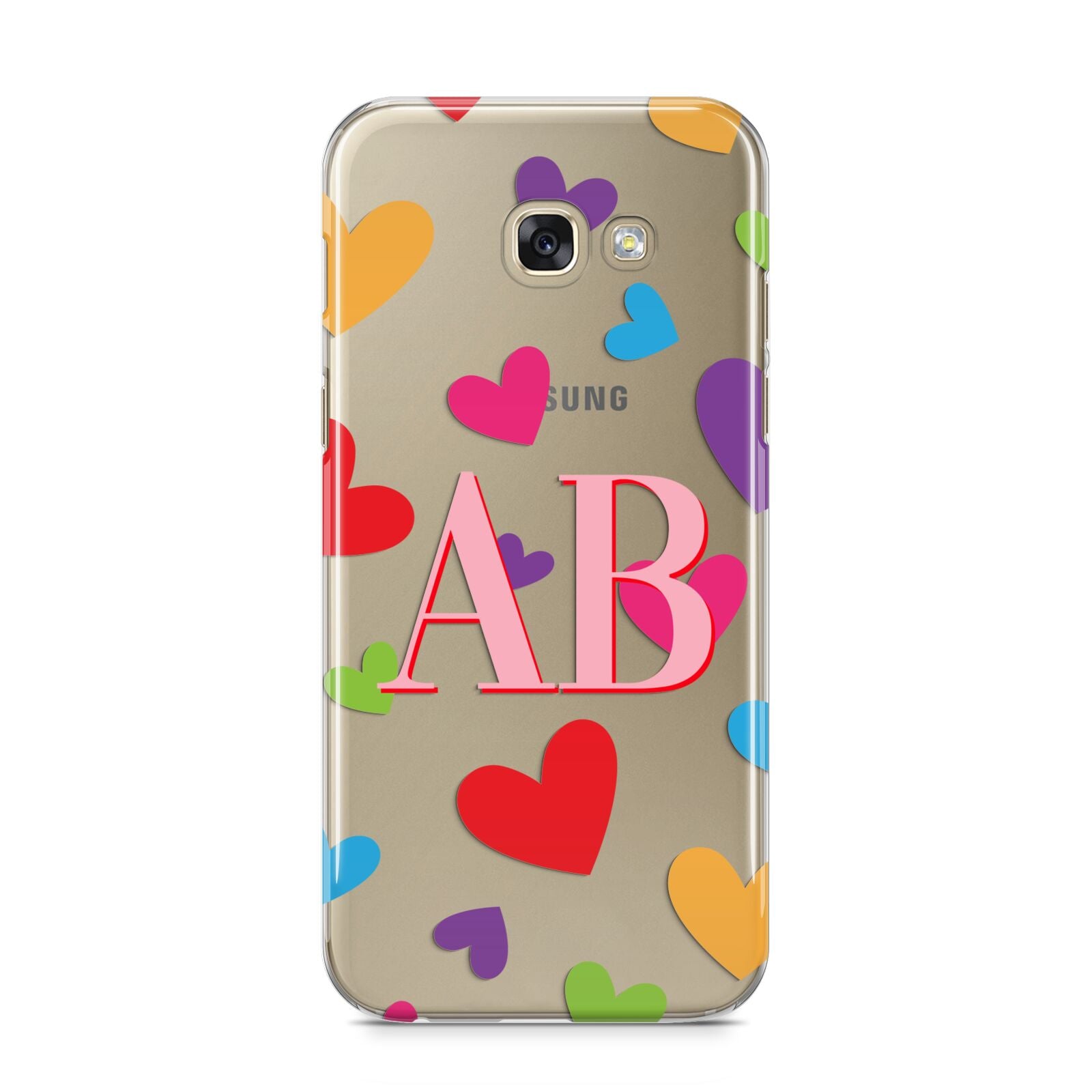 Contrast Initials Heart Print Samsung Galaxy A5 2017 Case on gold phone