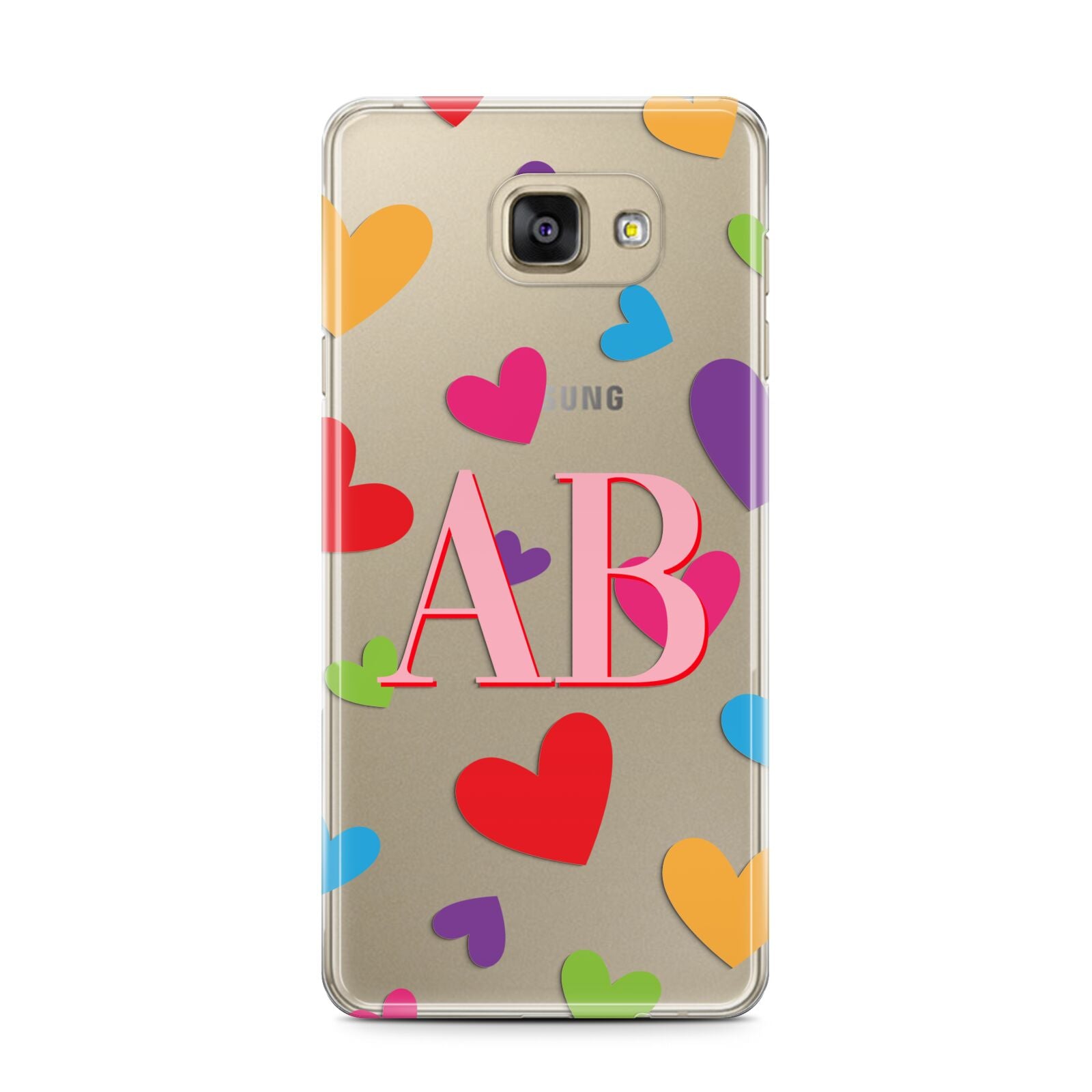 Contrast Initials Heart Print Samsung Galaxy A7 2016 Case on gold phone