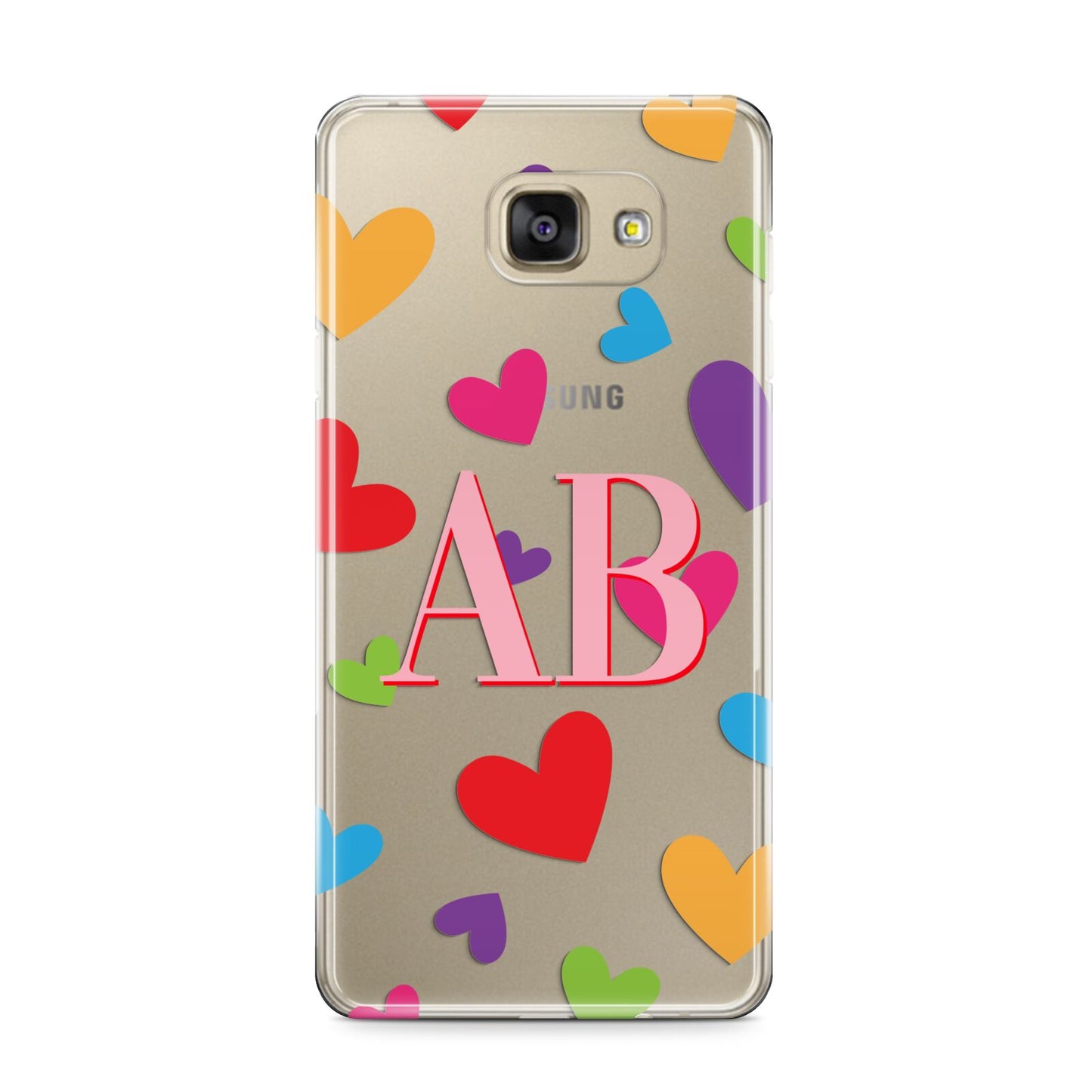 Contrast Initials Heart Print Samsung Galaxy A9 2016 Case on gold phone