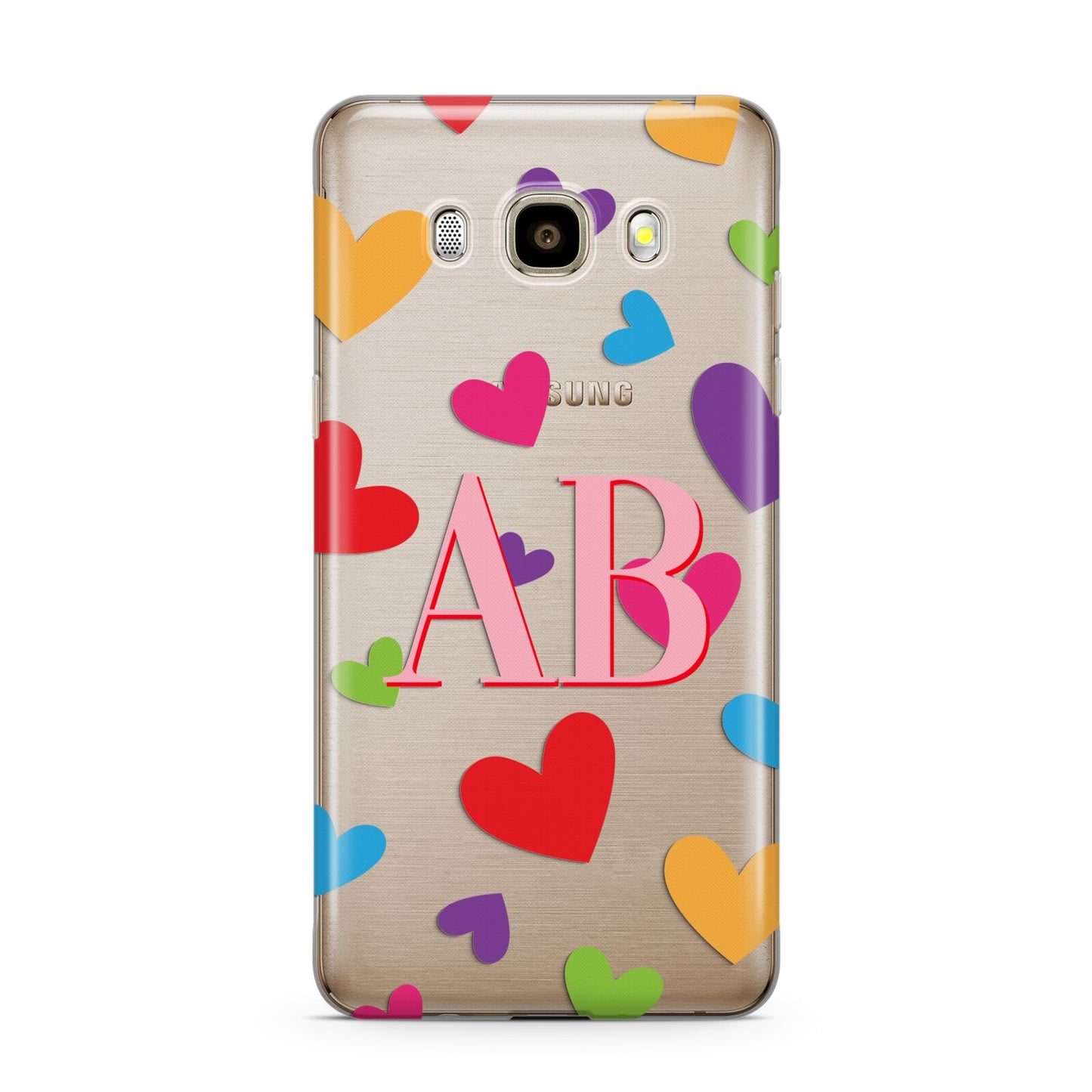 Contrast Initials Heart Print Samsung Galaxy J7 2016 Case on gold phone