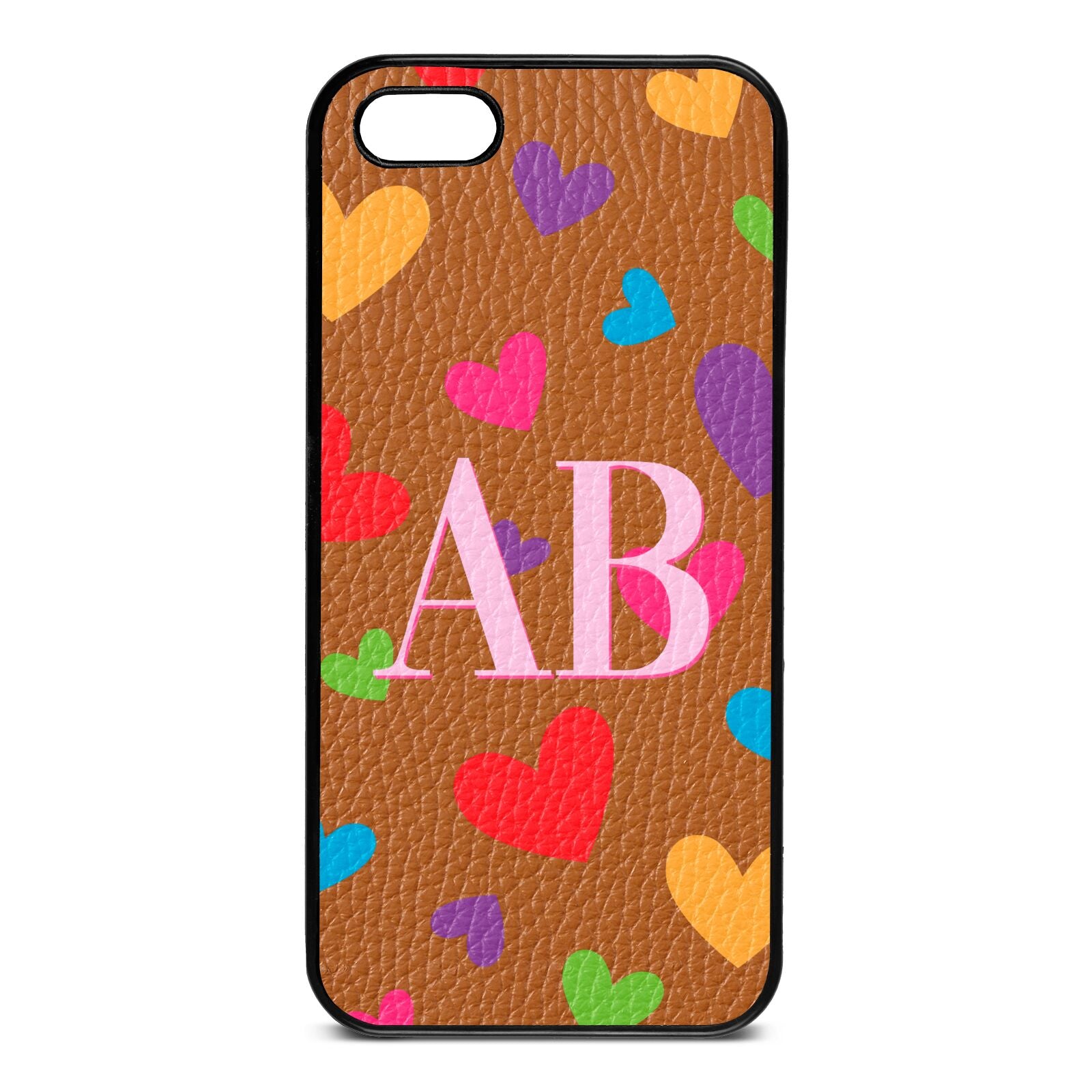 Contrast Initials Heart Print Tan Pebble Leather iPhone 5 Case