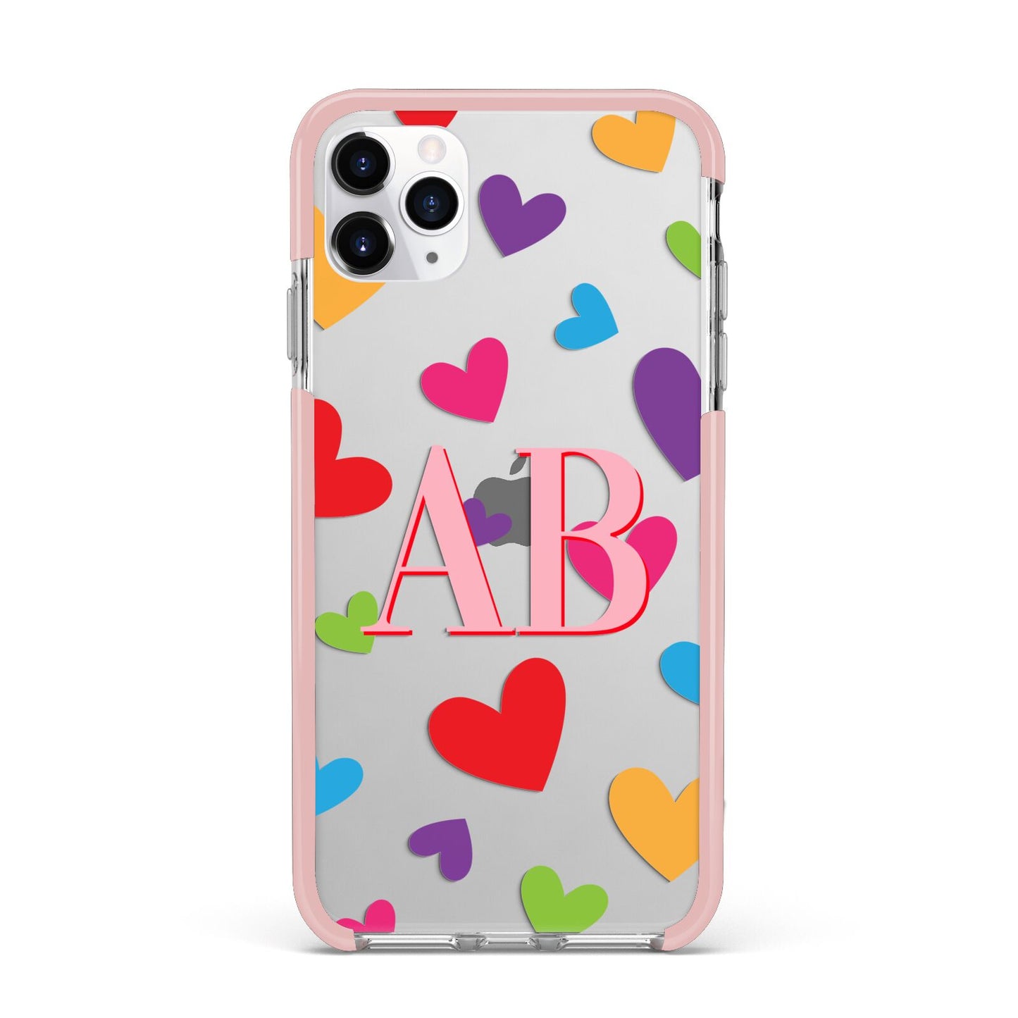 Contrast Initials Heart Print iPhone 11 Pro Max Impact Pink Edge Case