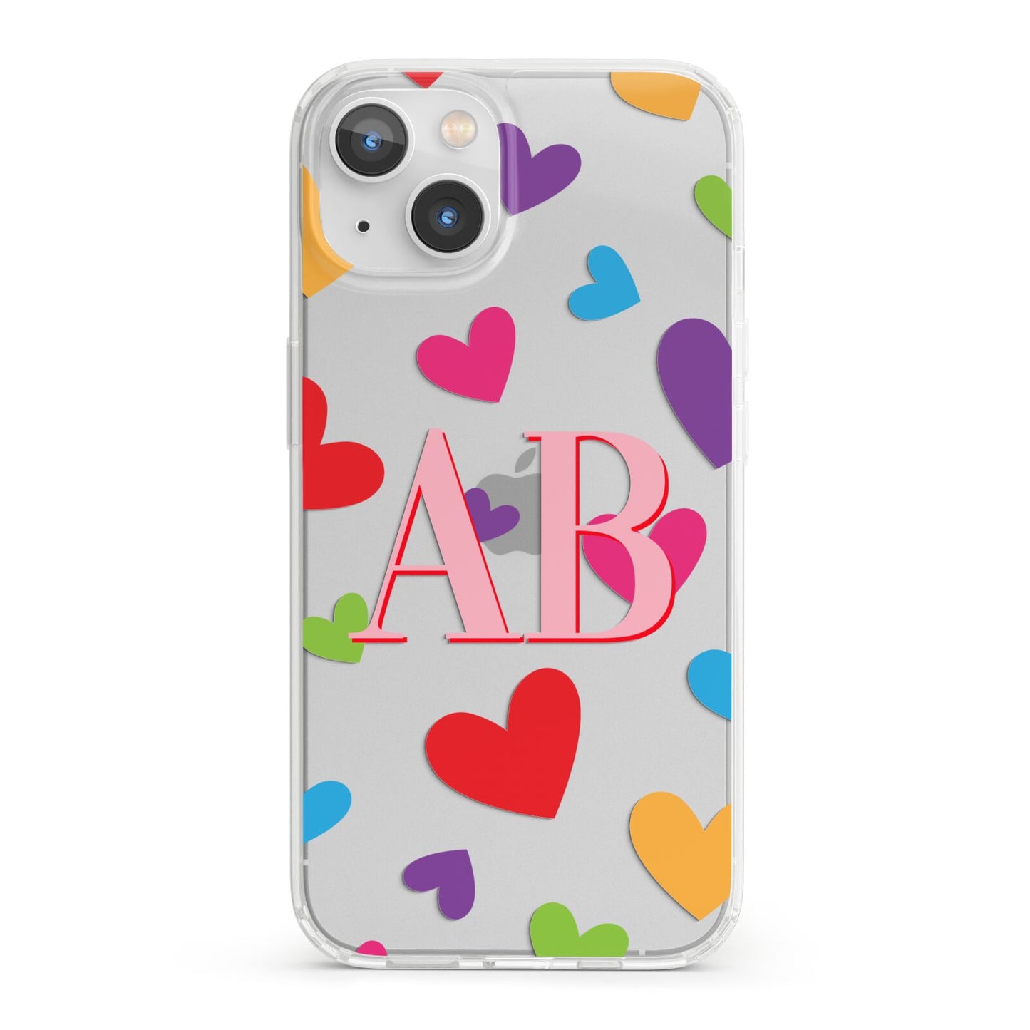 Contrast Initials Heart Print iPhone 13 Clear Bumper Case