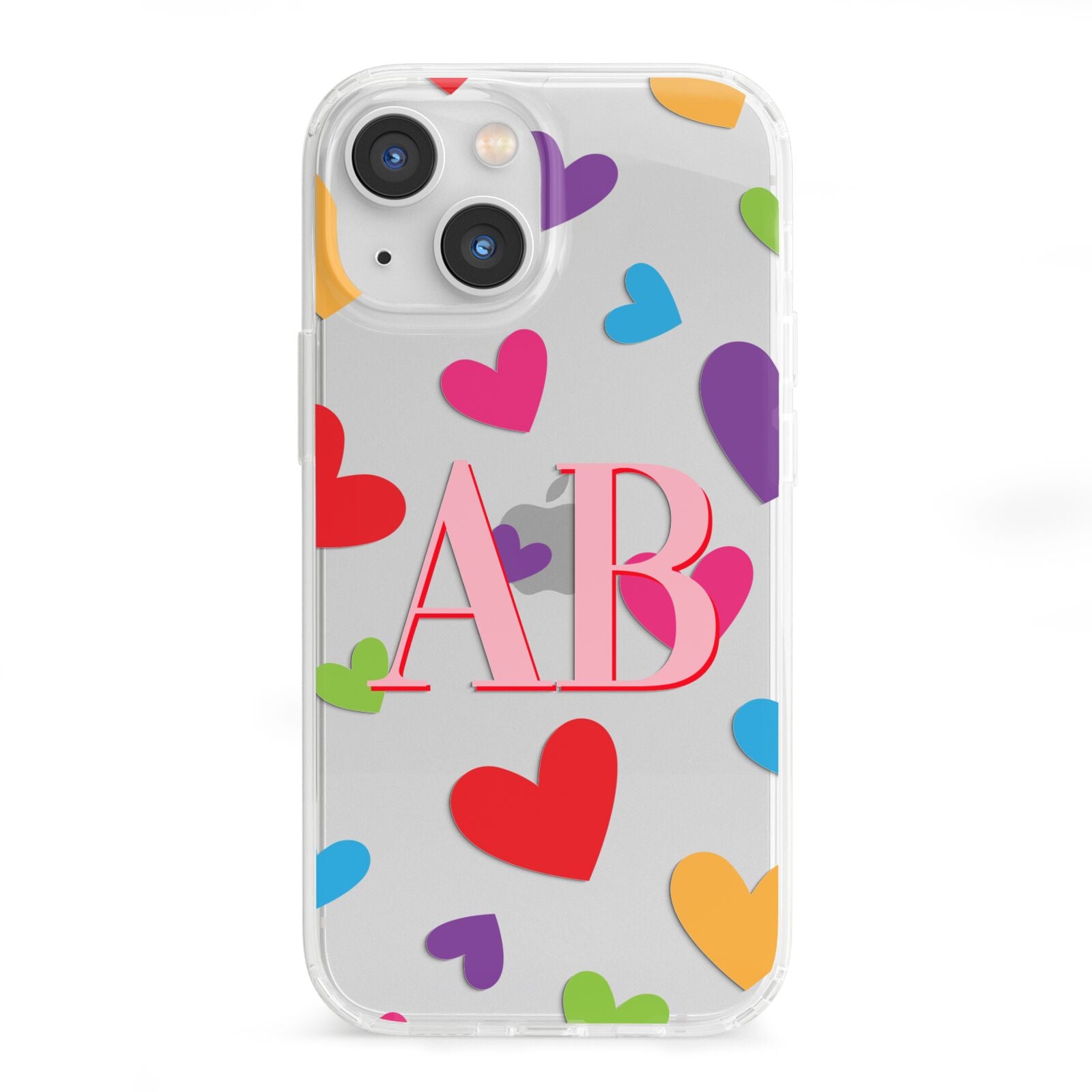 Contrast Initials Heart Print iPhone 13 Mini Clear Bumper Case