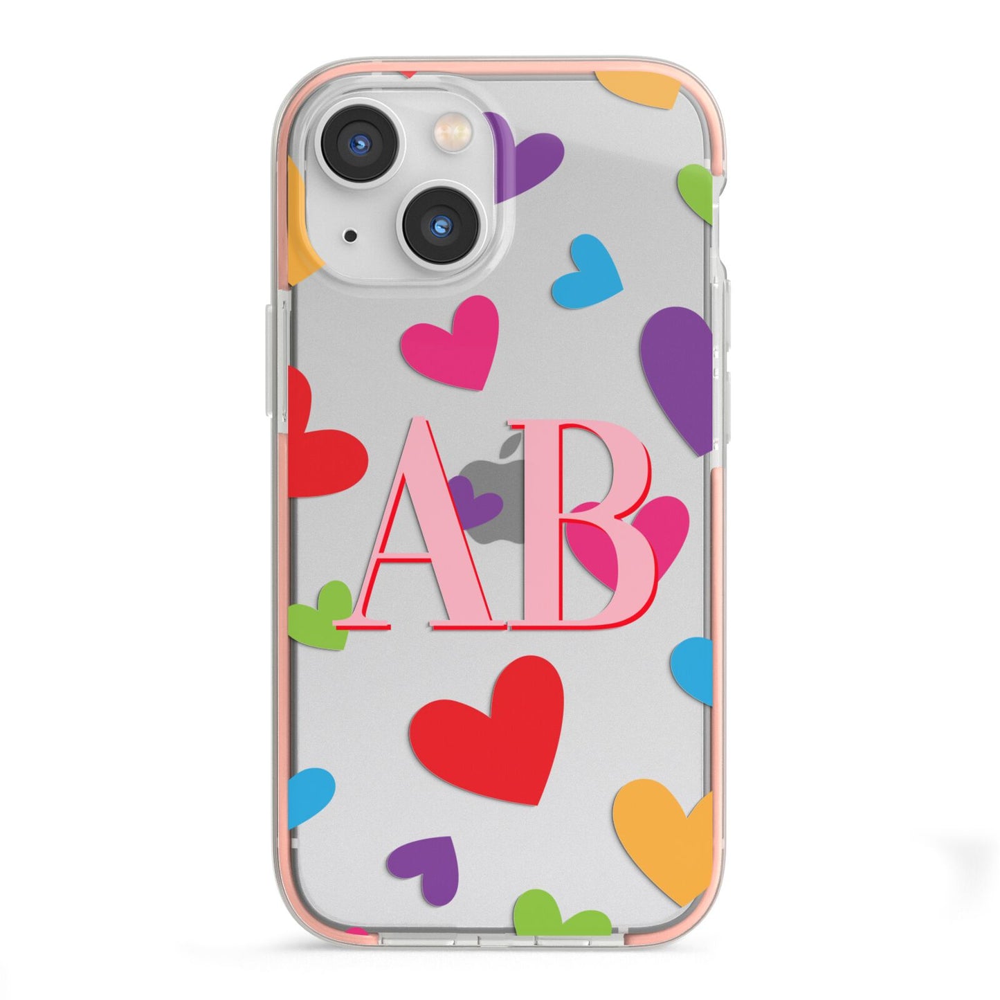 Contrast Initials Heart Print iPhone 13 Mini TPU Impact Case with Pink Edges