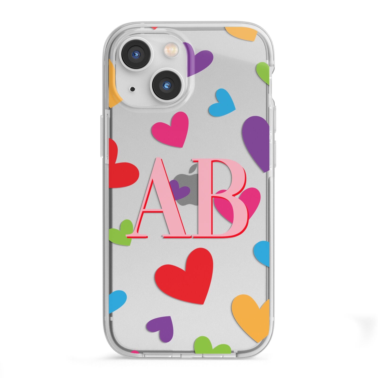 Contrast Initials Heart Print iPhone 13 Mini TPU Impact Case with White Edges