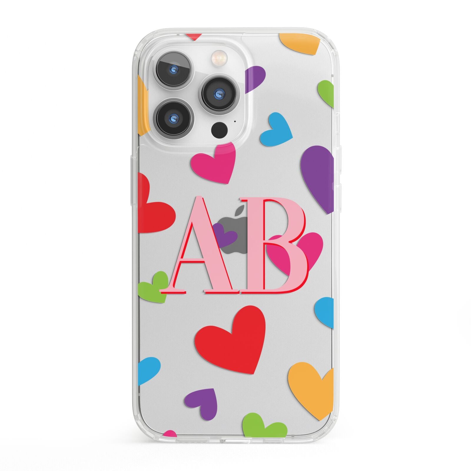 Contrast Initials Heart Print iPhone 13 Pro Clear Bumper Case