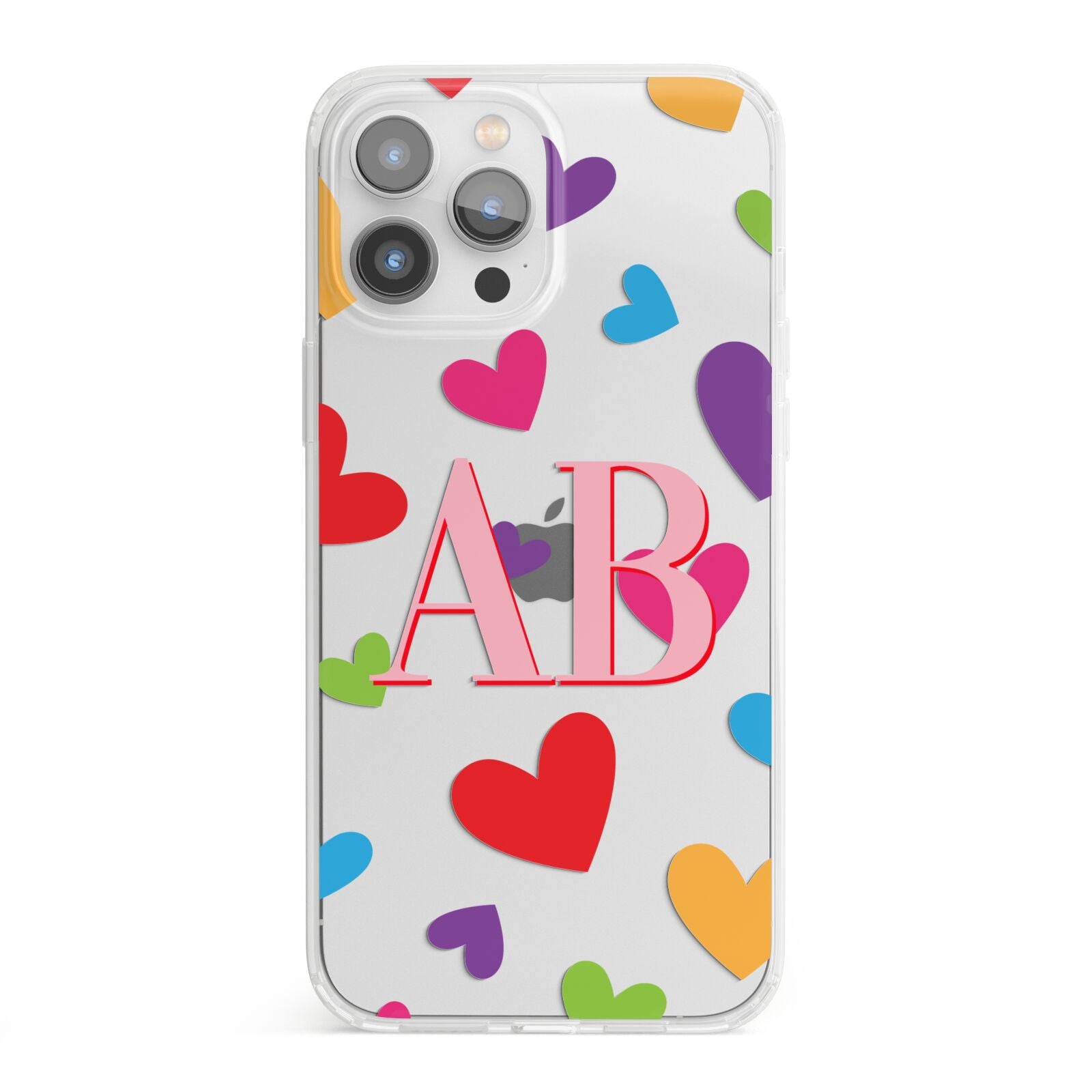 Contrast Initials Heart Print iPhone 13 Pro Max Clear Bumper Case