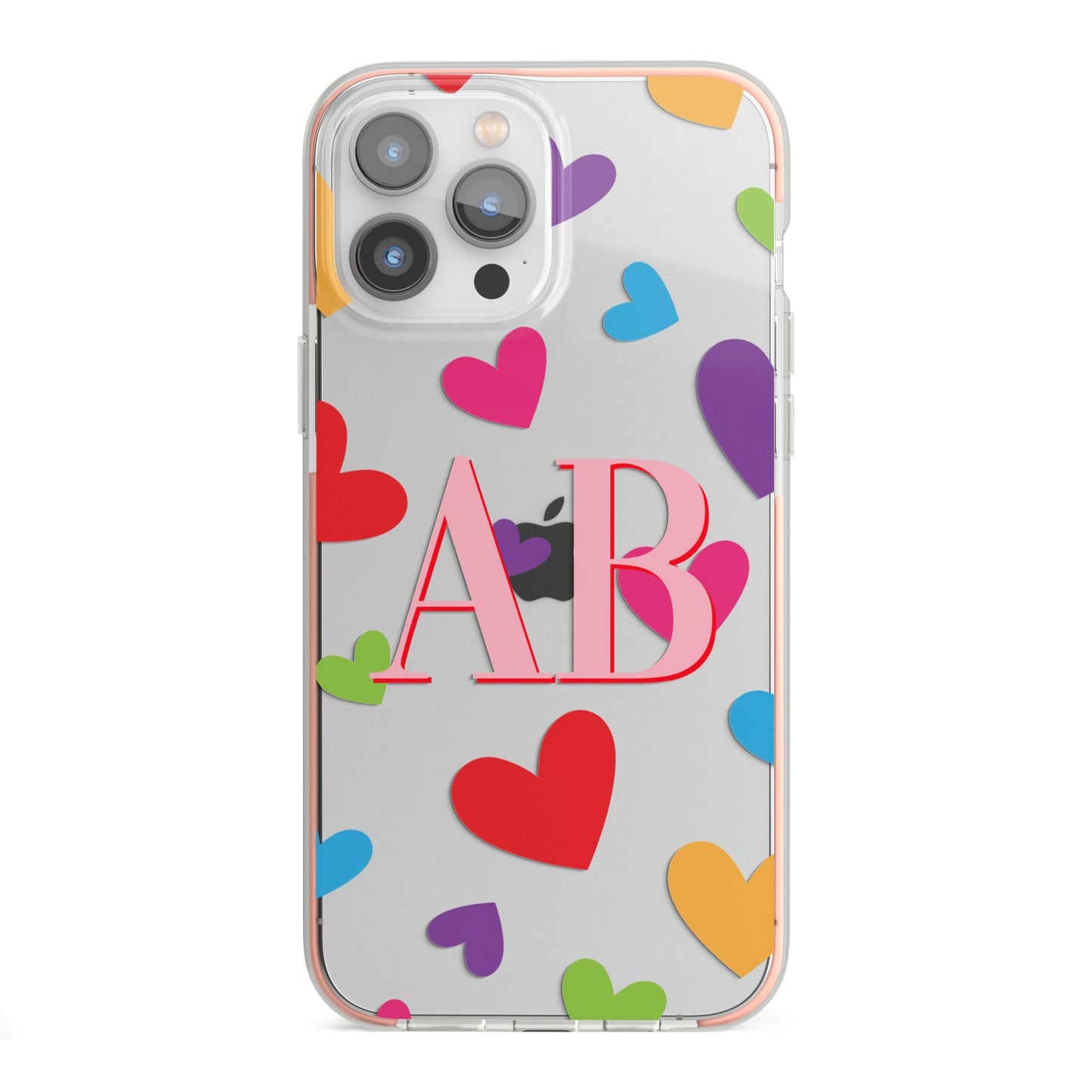 Contrast Initials Heart Print iPhone 13 Pro Max TPU Impact Case with Pink Edges