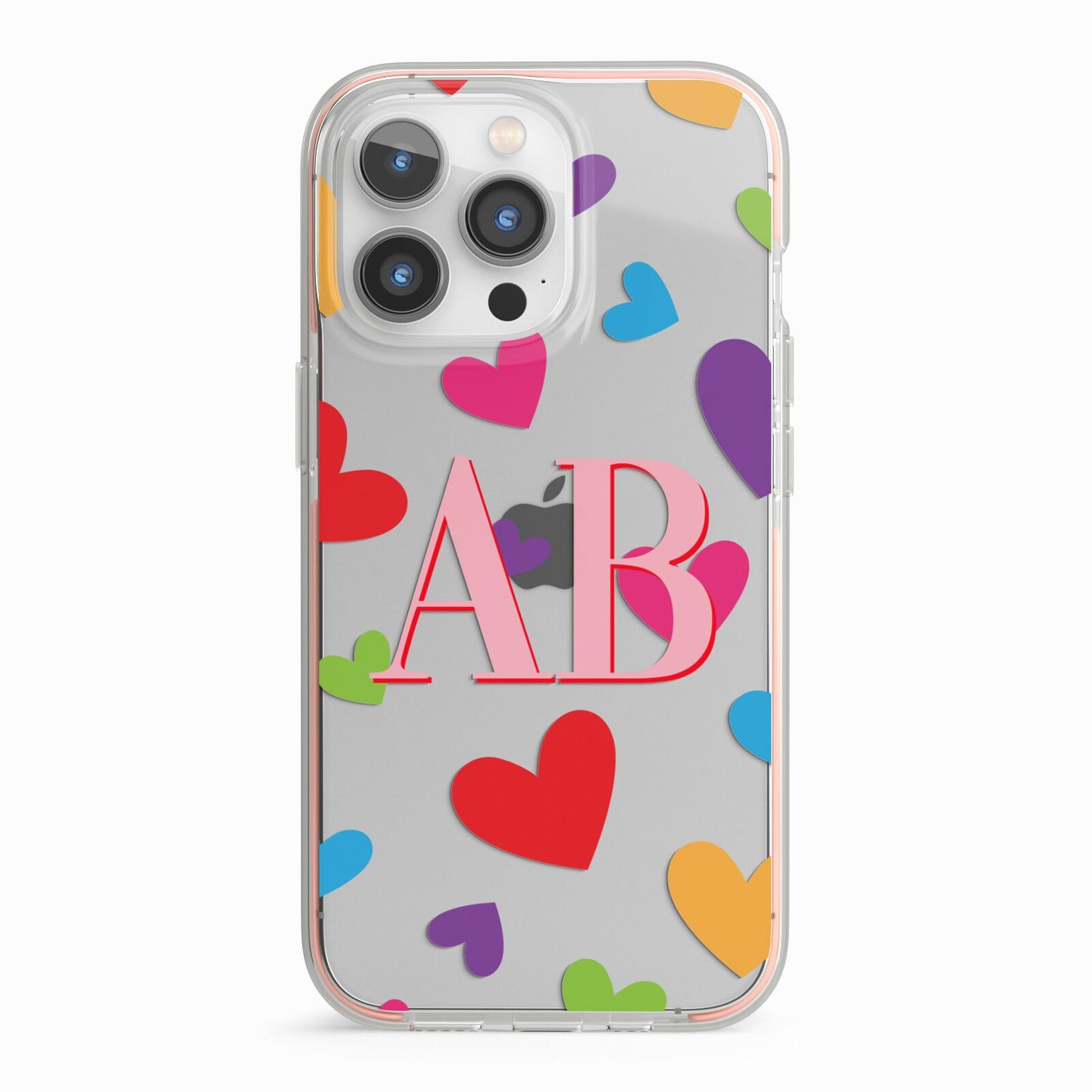 Contrast Initials Heart Print iPhone 13 Pro TPU Impact Case with Pink Edges