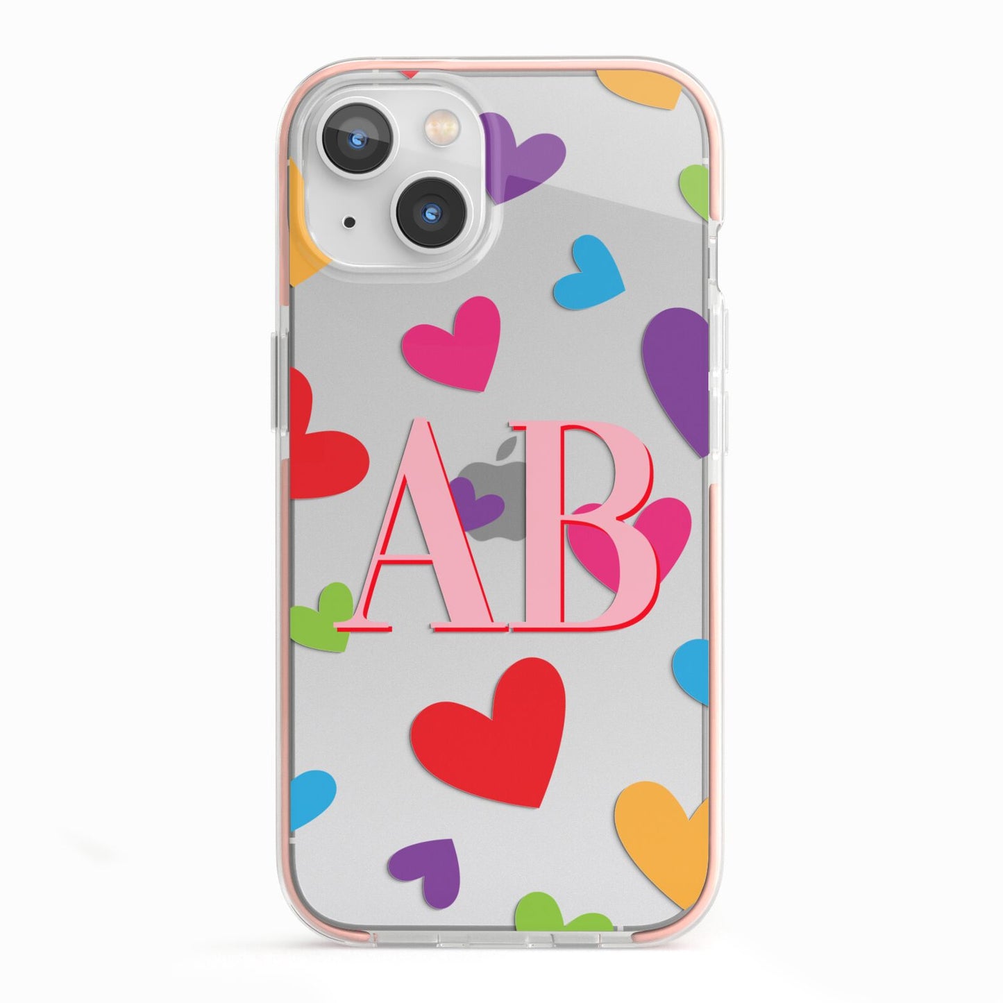 Contrast Initials Heart Print iPhone 13 TPU Impact Case with Pink Edges