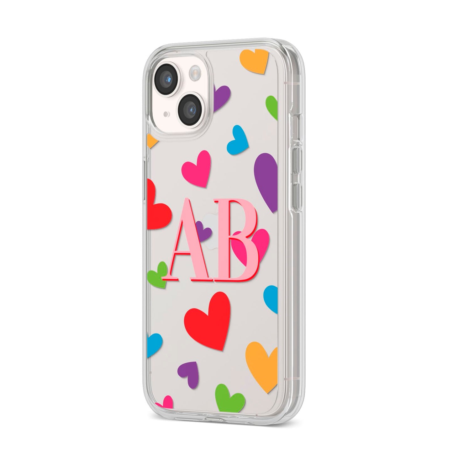 Contrast Initials Heart Print iPhone 14 Clear Tough Case Starlight Angled Image