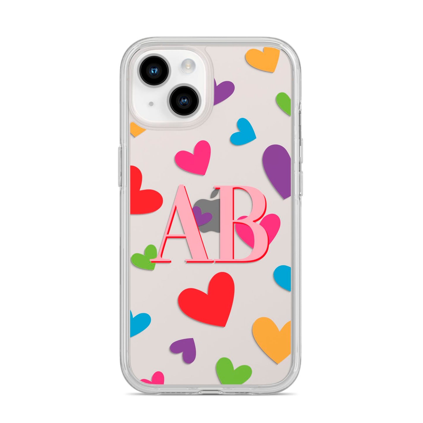 Contrast Initials Heart Print iPhone 14 Clear Tough Case Starlight