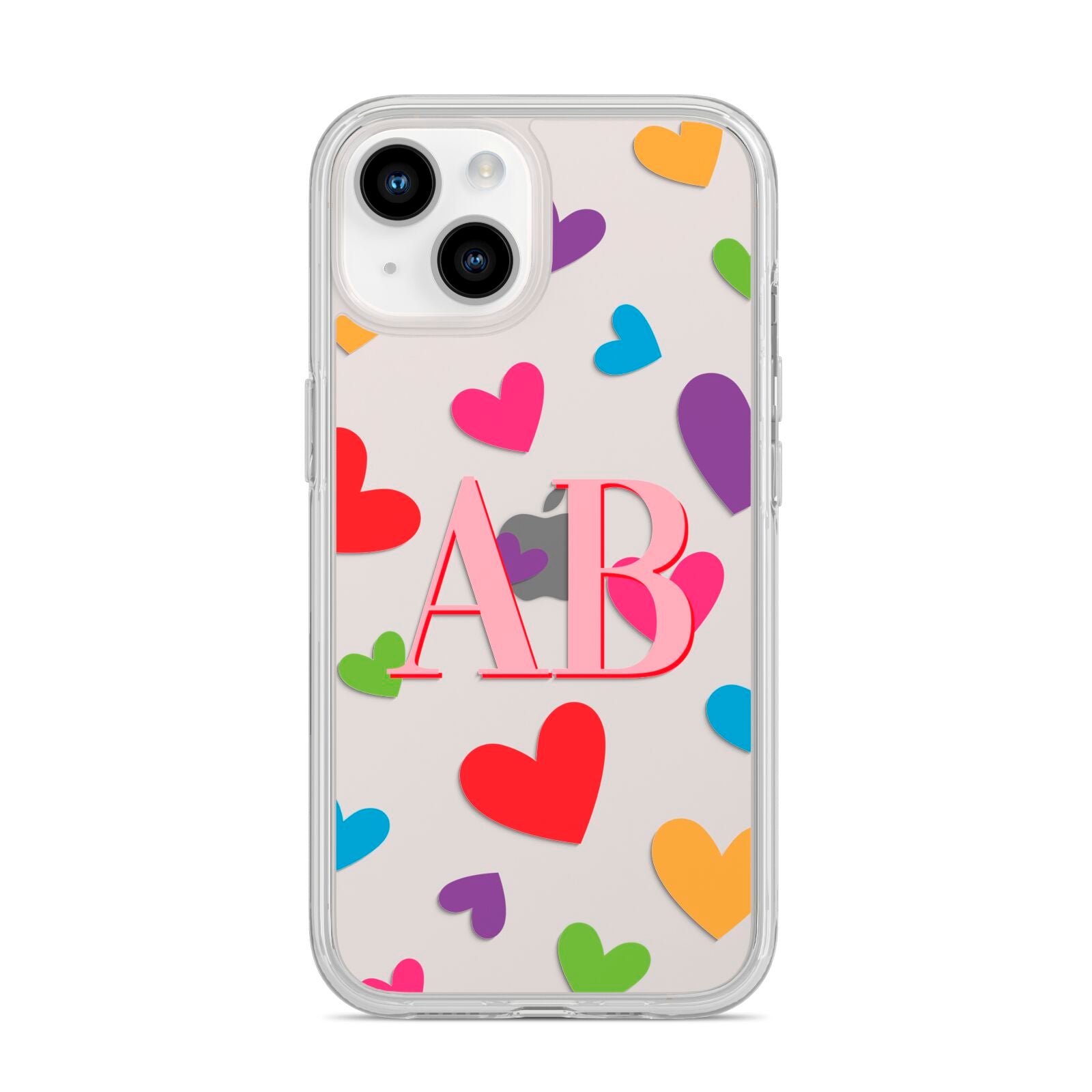 Contrast Initials Heart Print iPhone 14 Clear Tough Case Starlight