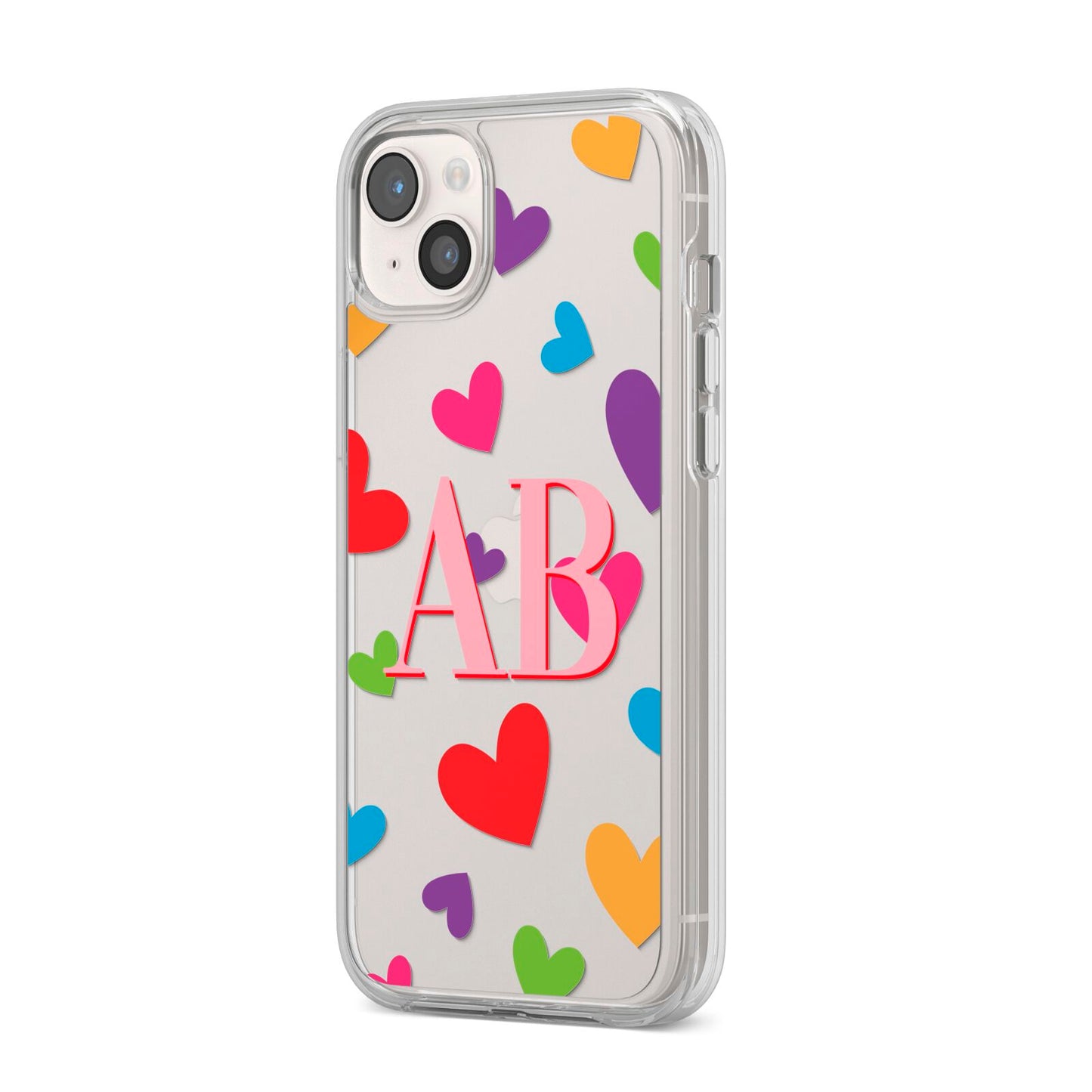 Contrast Initials Heart Print iPhone 14 Plus Clear Tough Case Starlight Angled Image