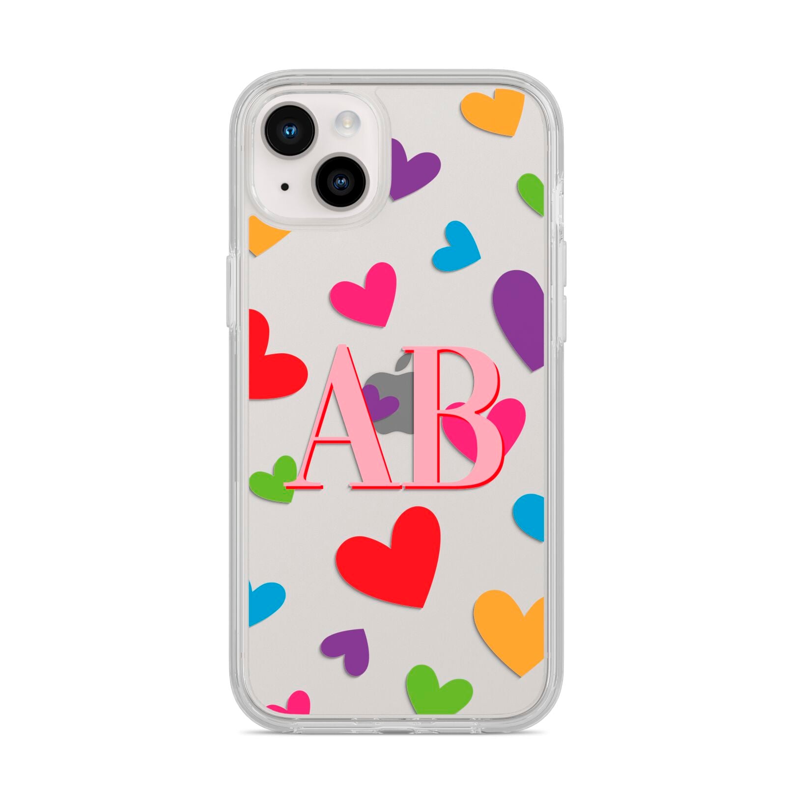 Contrast Initials Heart Print iPhone 14 Plus Clear Tough Case Starlight