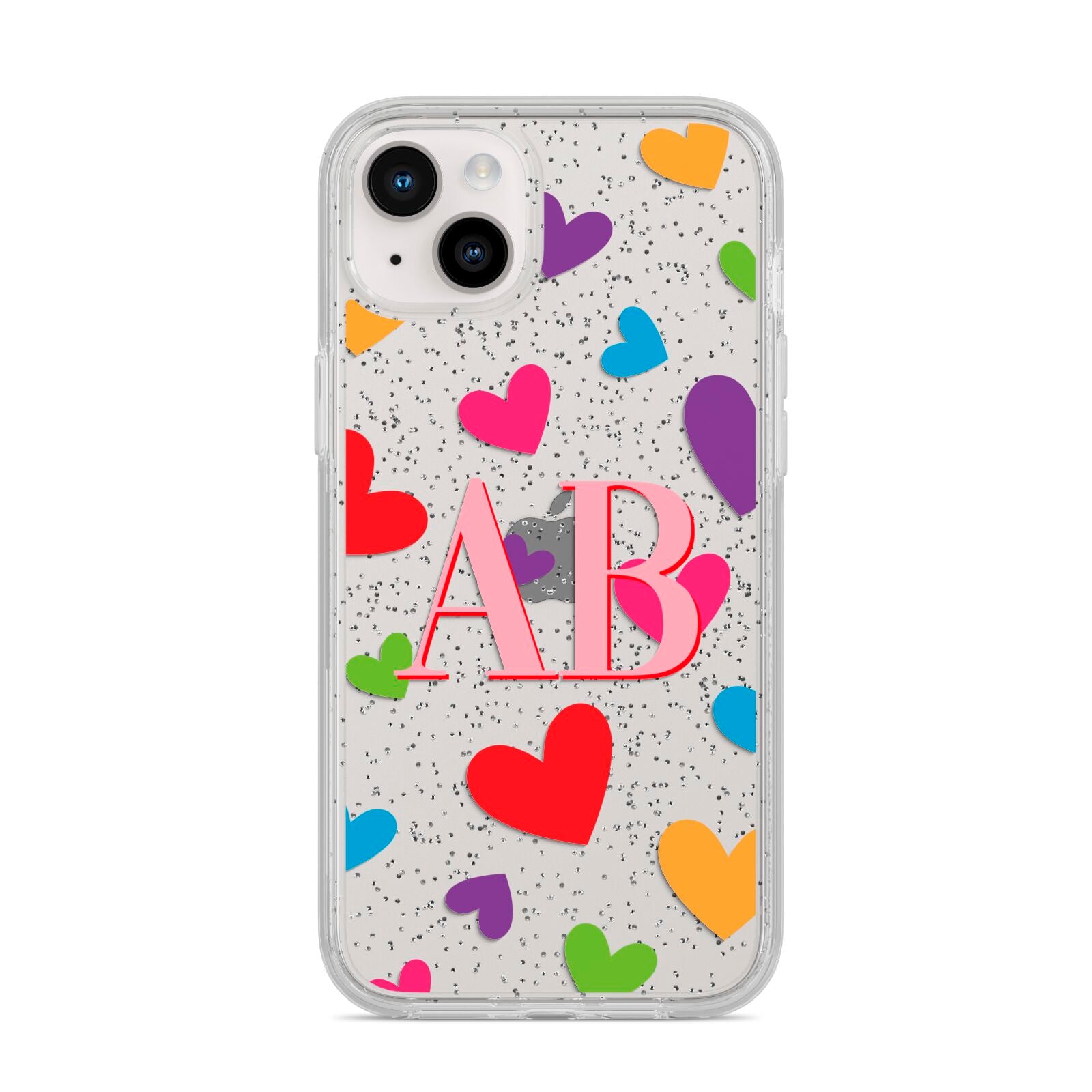 Contrast Initials Heart Print iPhone 14 Plus Glitter Tough Case Starlight