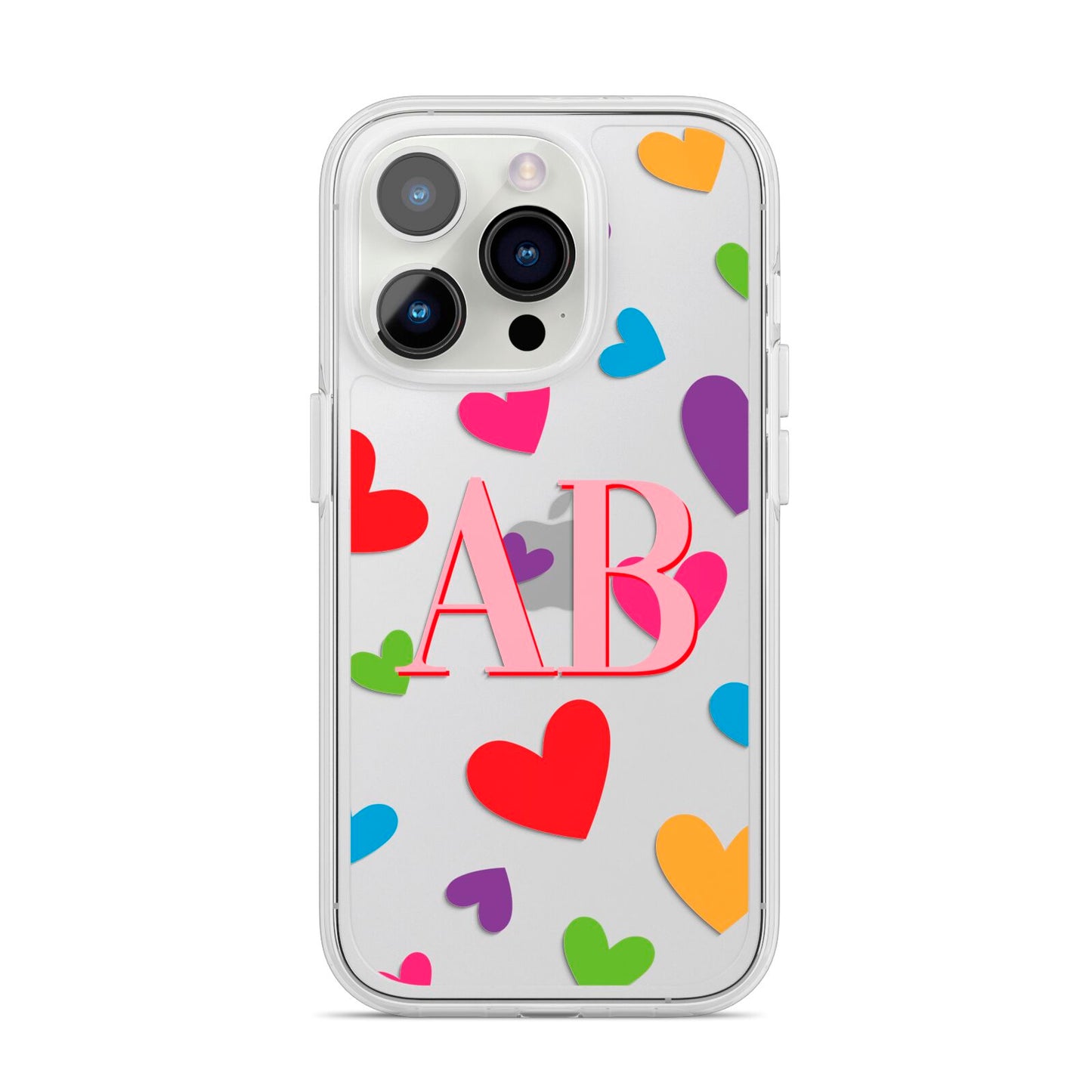 Contrast Initials Heart Print iPhone 14 Pro Clear Tough Case Silver