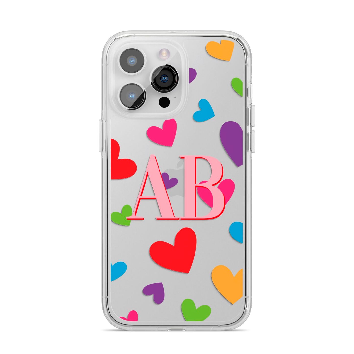 Contrast Initials Heart Print iPhone 14 Pro Max Clear Tough Case Silver