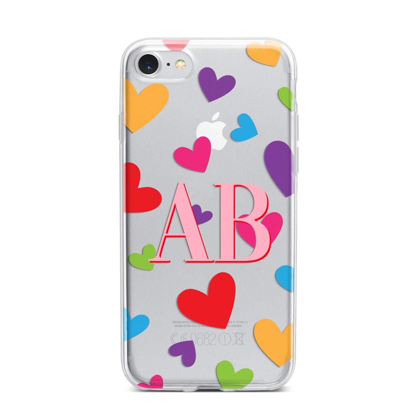 Contrast Initials Heart Print iPhone 7 Bumper Case on Silver iPhone