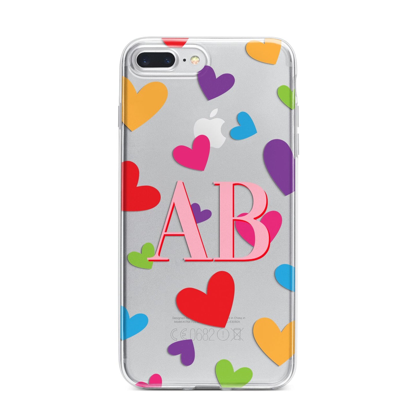 Contrast Initials Heart Print iPhone 7 Plus Bumper Case on Silver iPhone