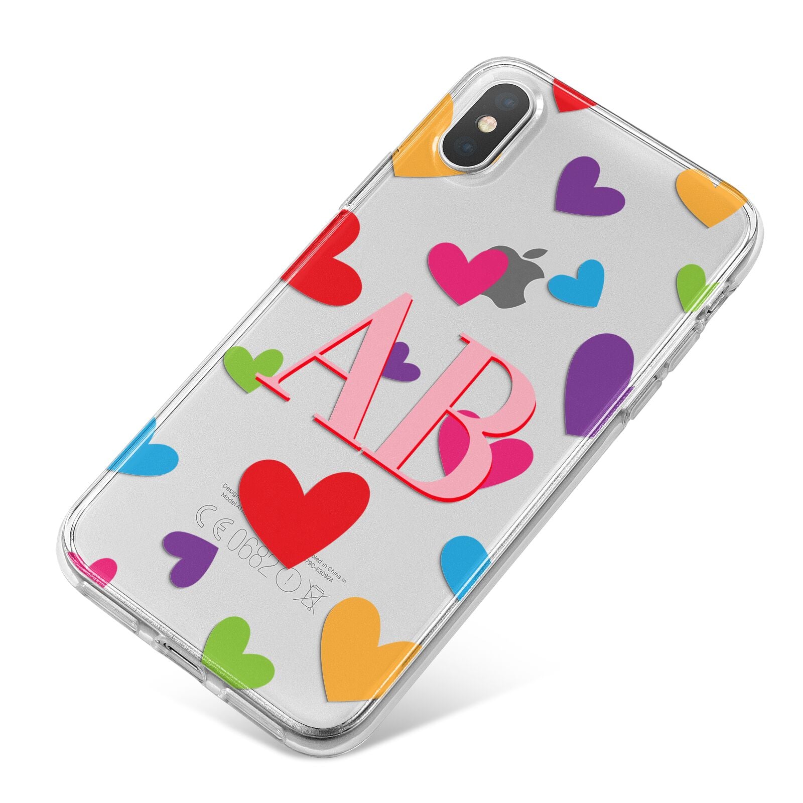 Contrast Initials Heart Print iPhone X Bumper Case on Silver iPhone