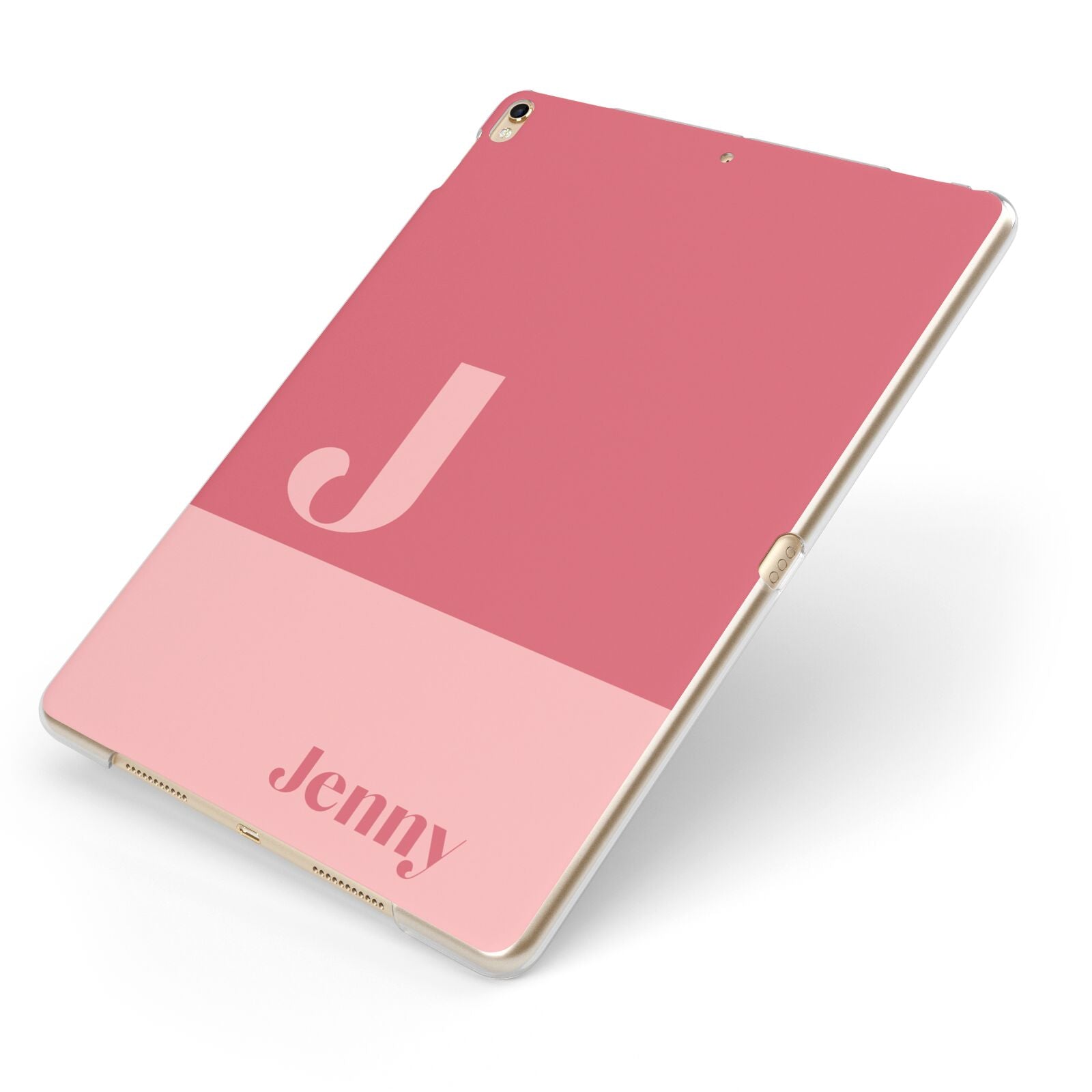 Contrast Personalised Pink Apple iPad Case on Gold iPad Side View