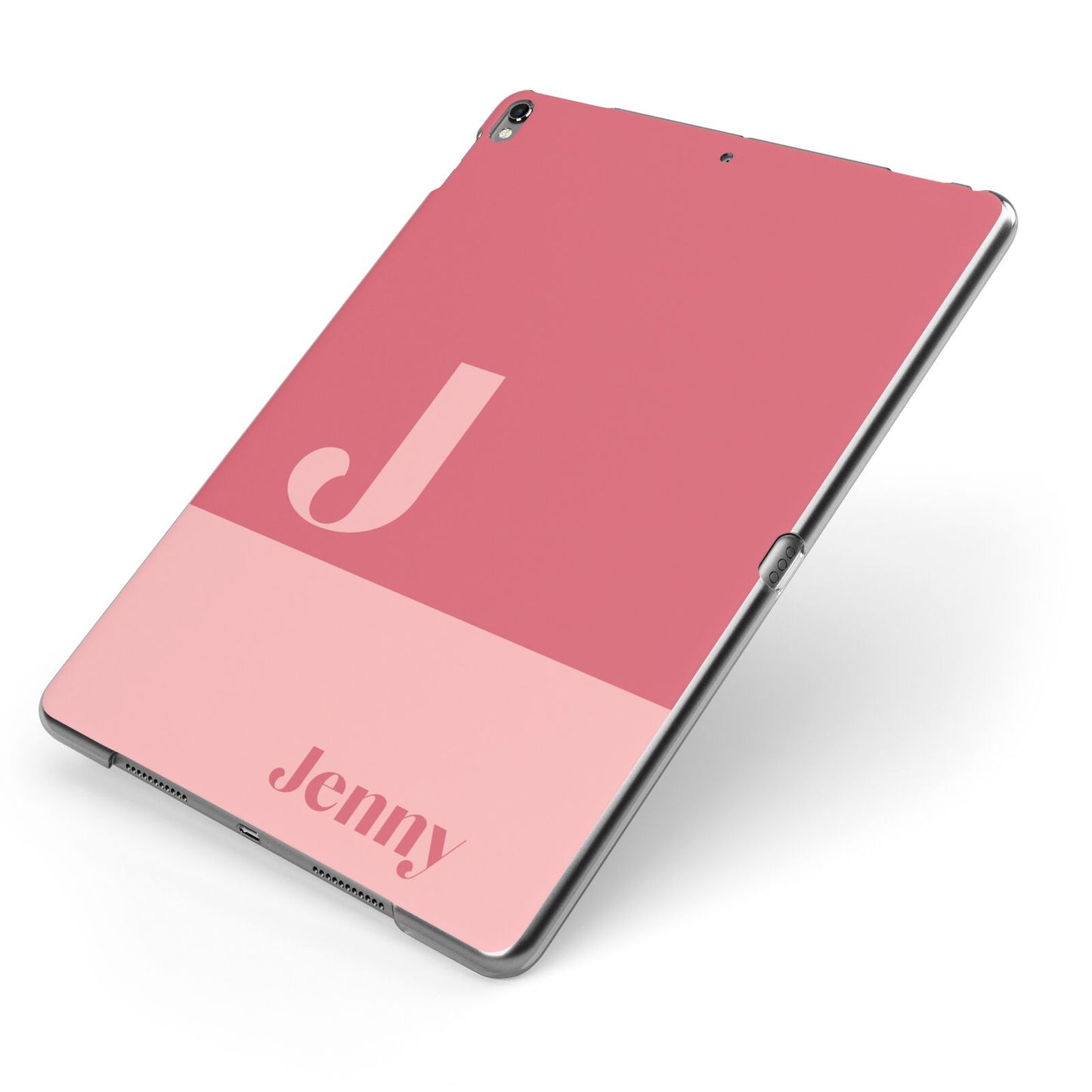 Contrast Personalised Pink Apple iPad Case on Grey iPad Side View