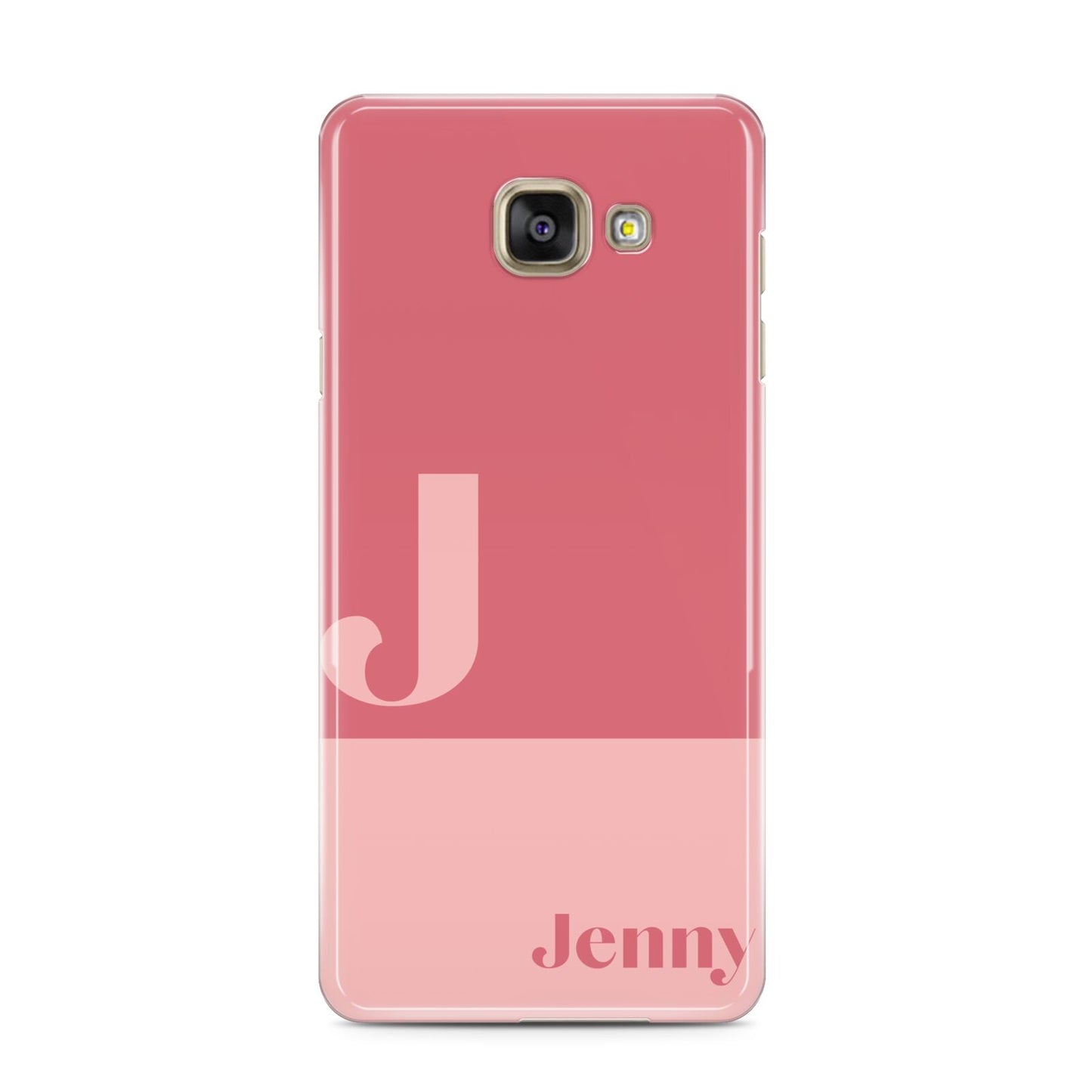 Contrast Personalised Pink Samsung Galaxy A3 2016 Case on gold phone