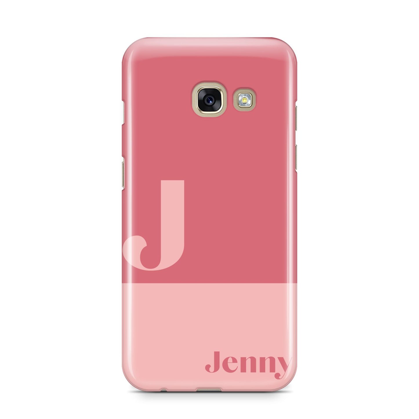 Contrast Personalised Pink Samsung Galaxy A3 2017 Case on gold phone