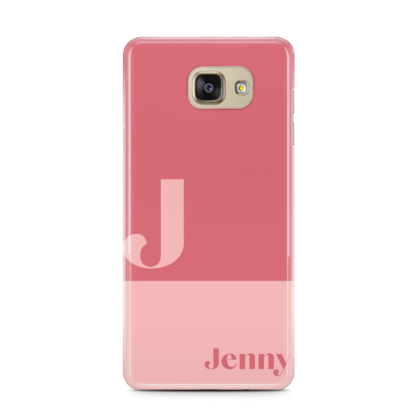 Contrast Personalised Pink Samsung Galaxy A7 2016 Case on gold phone