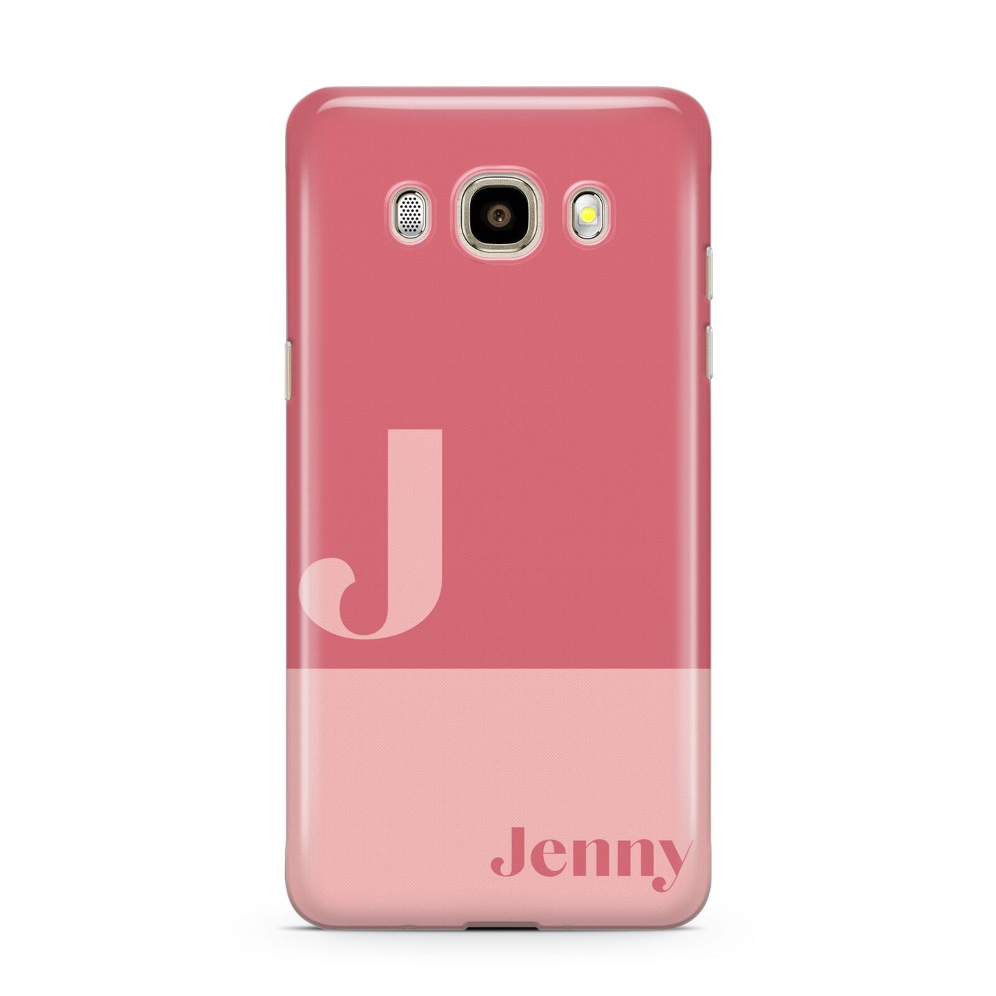 Contrast Personalised Pink Samsung Galaxy J7 2016 Case on gold phone