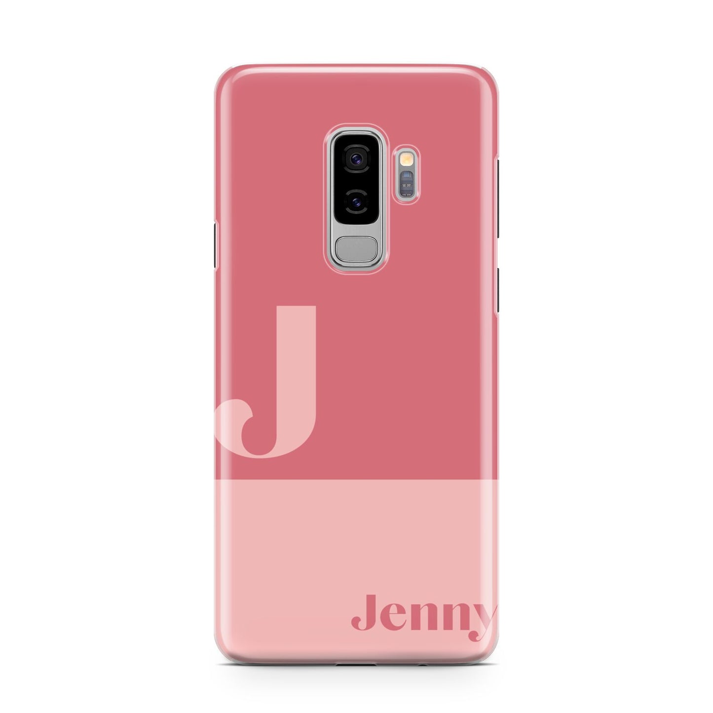 Contrast Personalised Pink Samsung Galaxy S9 Plus Case on Silver phone