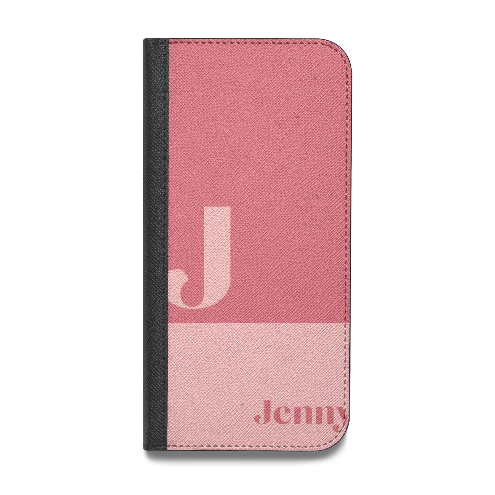 Contrast Personalised Pink Vegan Leather Flip iPhone Case