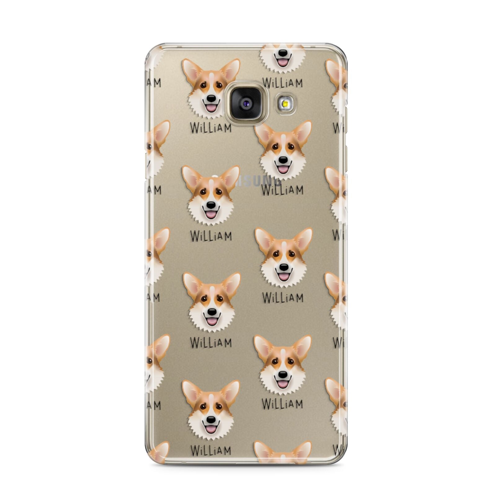 Corgi Icon with Name Samsung Galaxy A3 2016 Case on gold phone