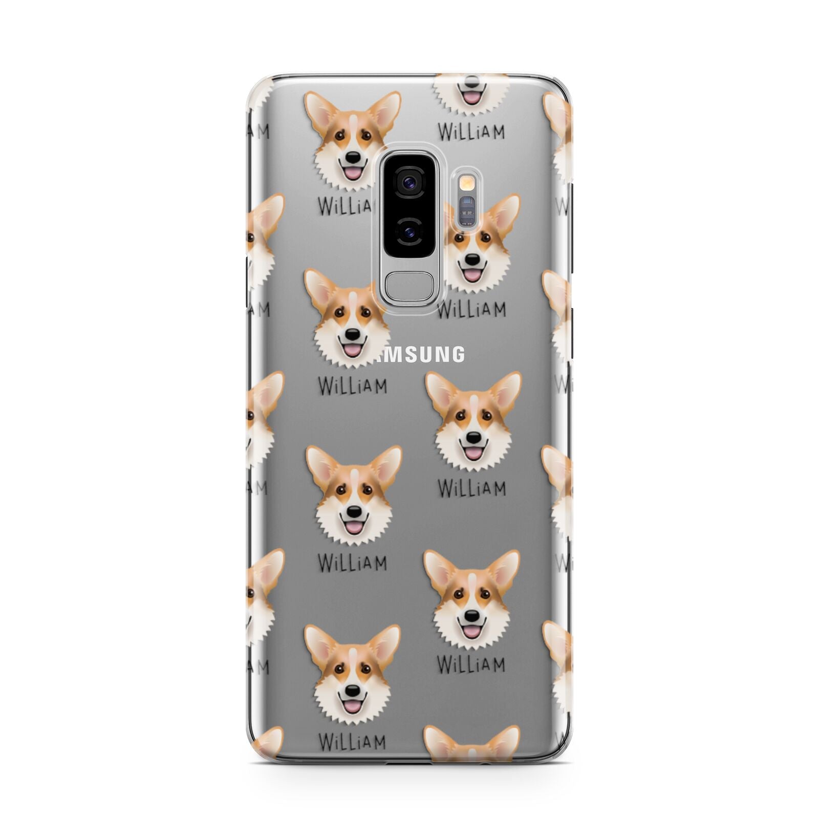 Corgi Icon with Name Samsung Galaxy S9 Plus Case on Silver phone